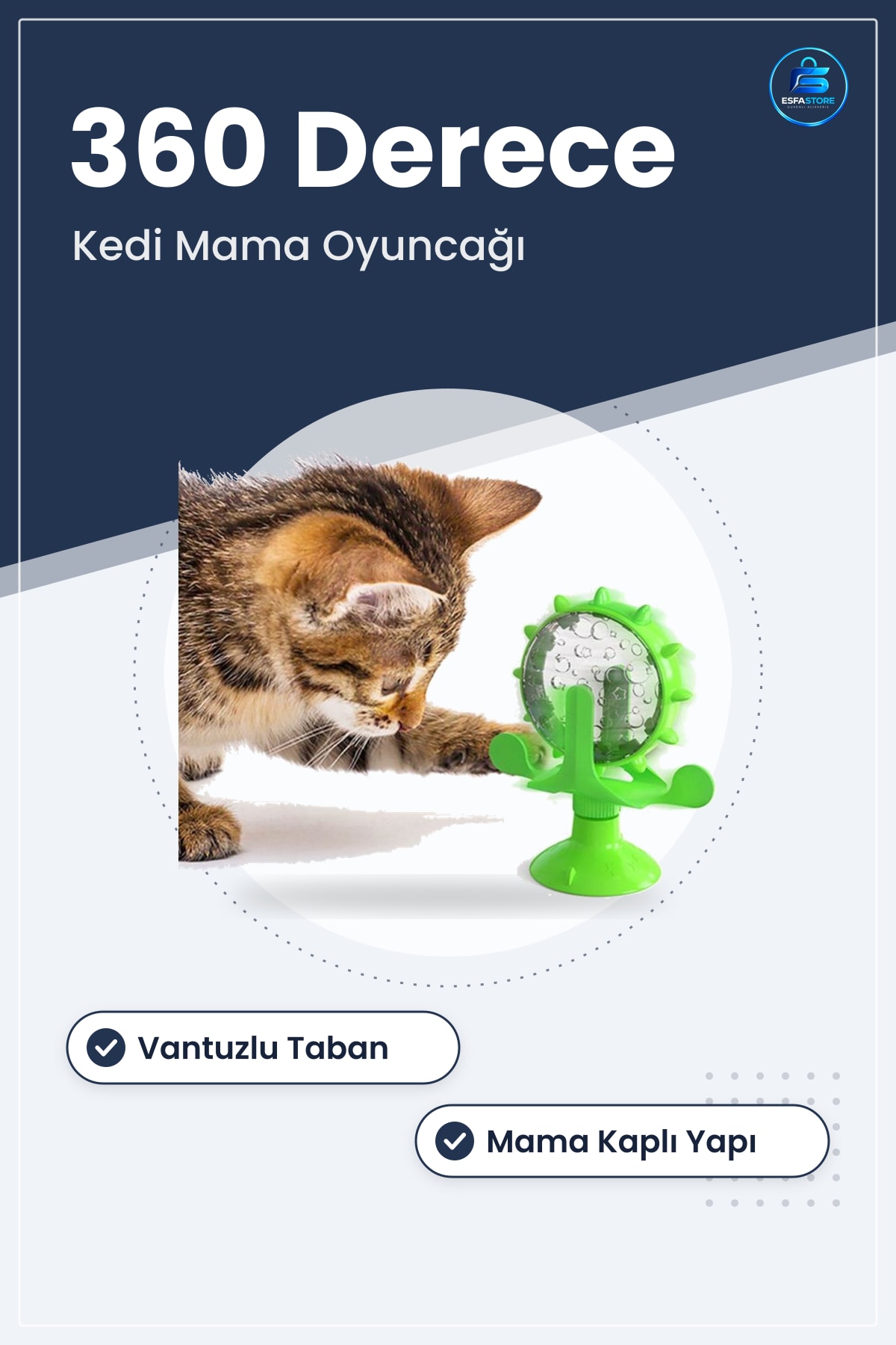 Kedi Oyuncağı Vantuzlu Zilli İnteraktif Derece Dönebilen Mama Kaplı Eğitici Renkli Oyuncak