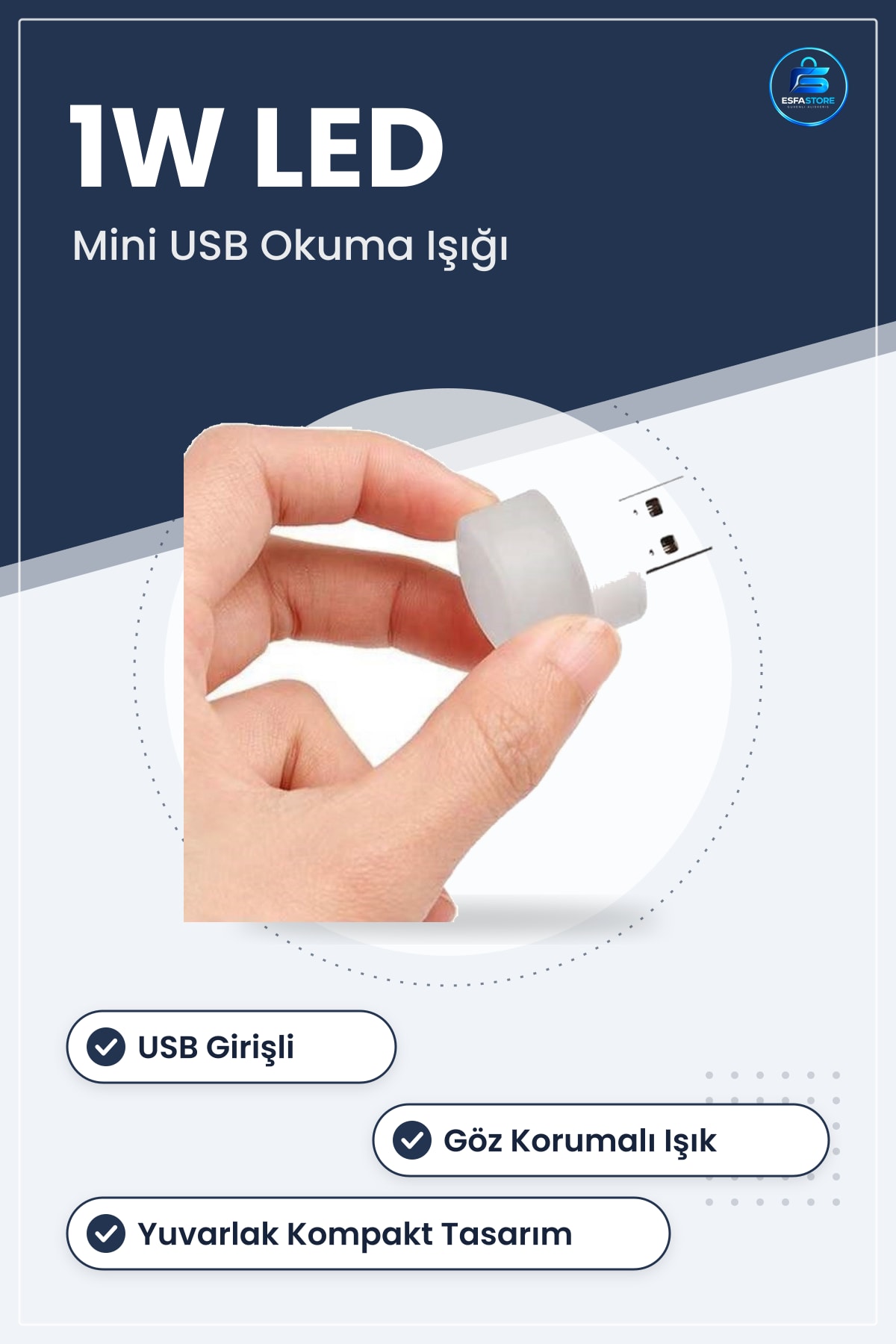 Mini USB Okuma Işığı Led Göz Korumalı Gece Lambası 1W Yuvarlak 37mm 24mm Kolay Kullanılabilir