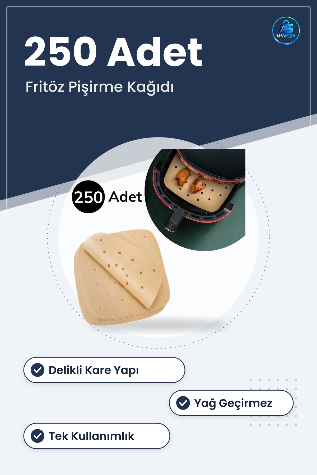 Hava Fritöz Tek Kullanımlık Yağ Geçirmez Yapışmaz Delikli Kare Gıda Pişirme Kağıdı Pratik