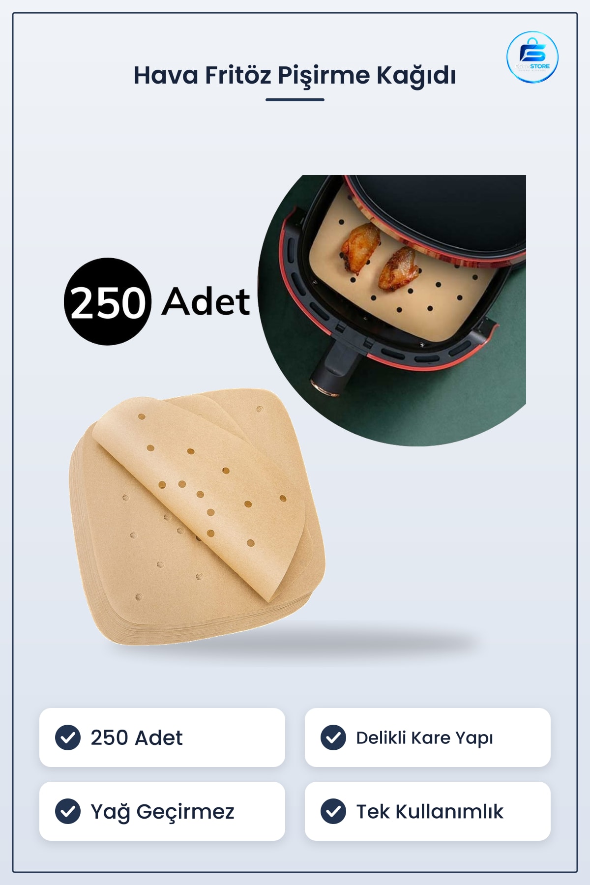 Hava Fritöz Tek Kullanımlık Yağ Geçirmez Yapışmaz Delikli Kare Gıda Pişirme Kağıdı Pratik