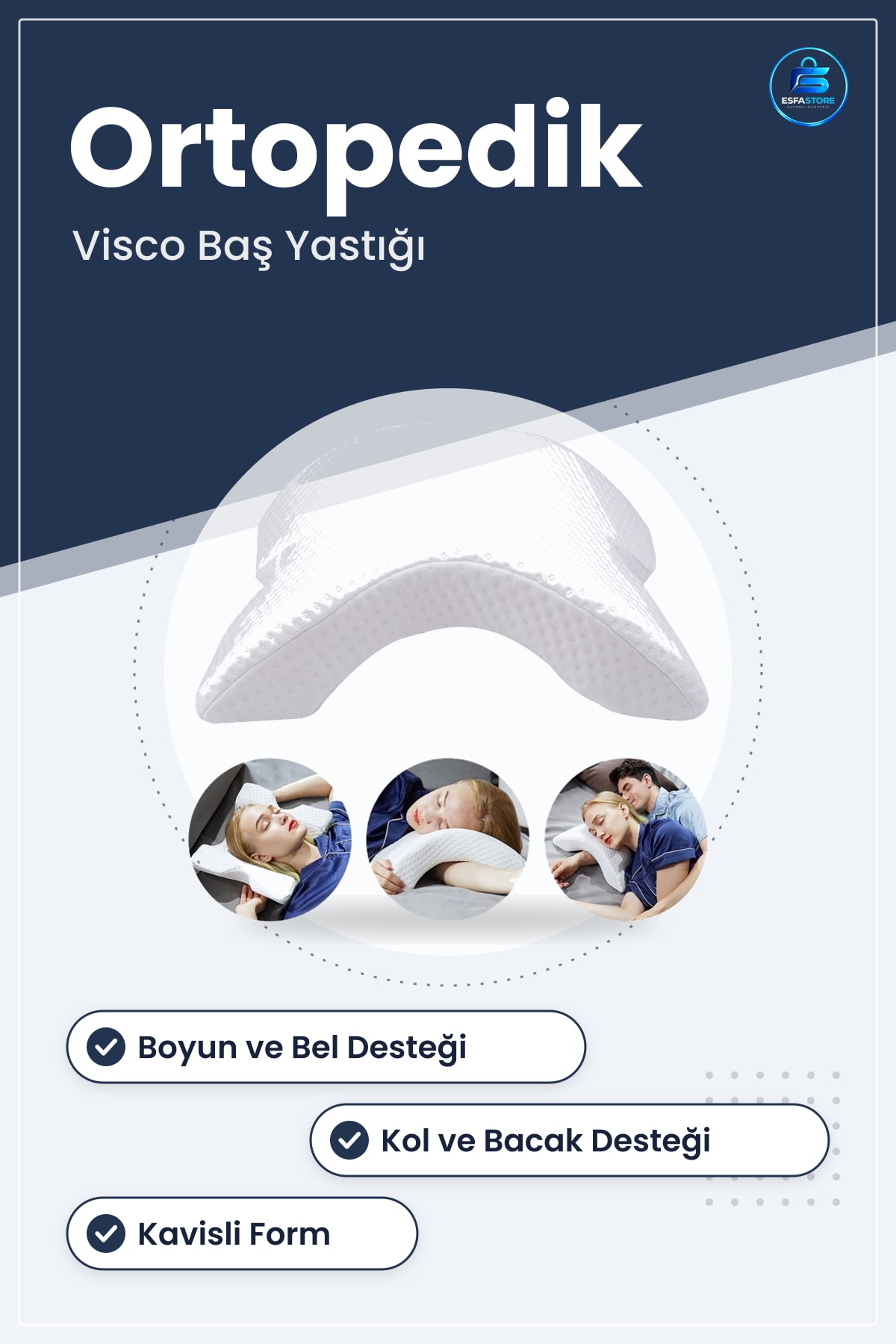 Visco Ortopedik Kol ve Bacak Destekli Kavisli Baş Yastığı Çok Fonksiyonlu Yumuşak Uyku Destekı