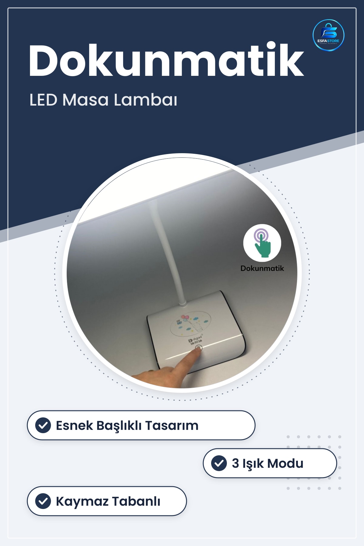 Şarjlı Masa Lambası Esnek Başlıklı Dokunmatik Kontrollü Kaymaz Tabanlı LED Aydınlatma