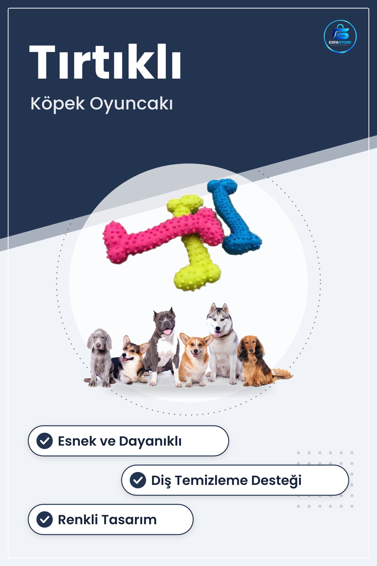 Tırtıklı Yüzeyli Kemik Şeklinde Plastik Köpek Oyuncağı Diş Temizleyici Dayanıklı Esnek Hediyelik