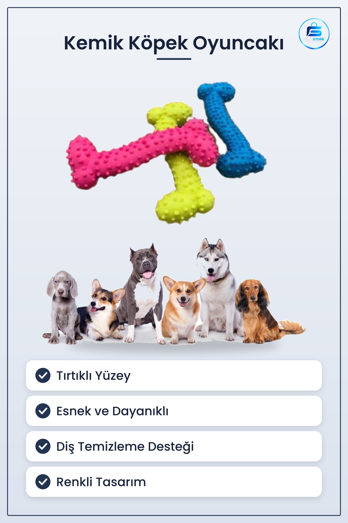 Tırtıklı Yüzeyli Kemik Şeklinde Plastik Köpek Oyuncağı Diş Temizleyici Dayanıklı Esnek Hediyelik