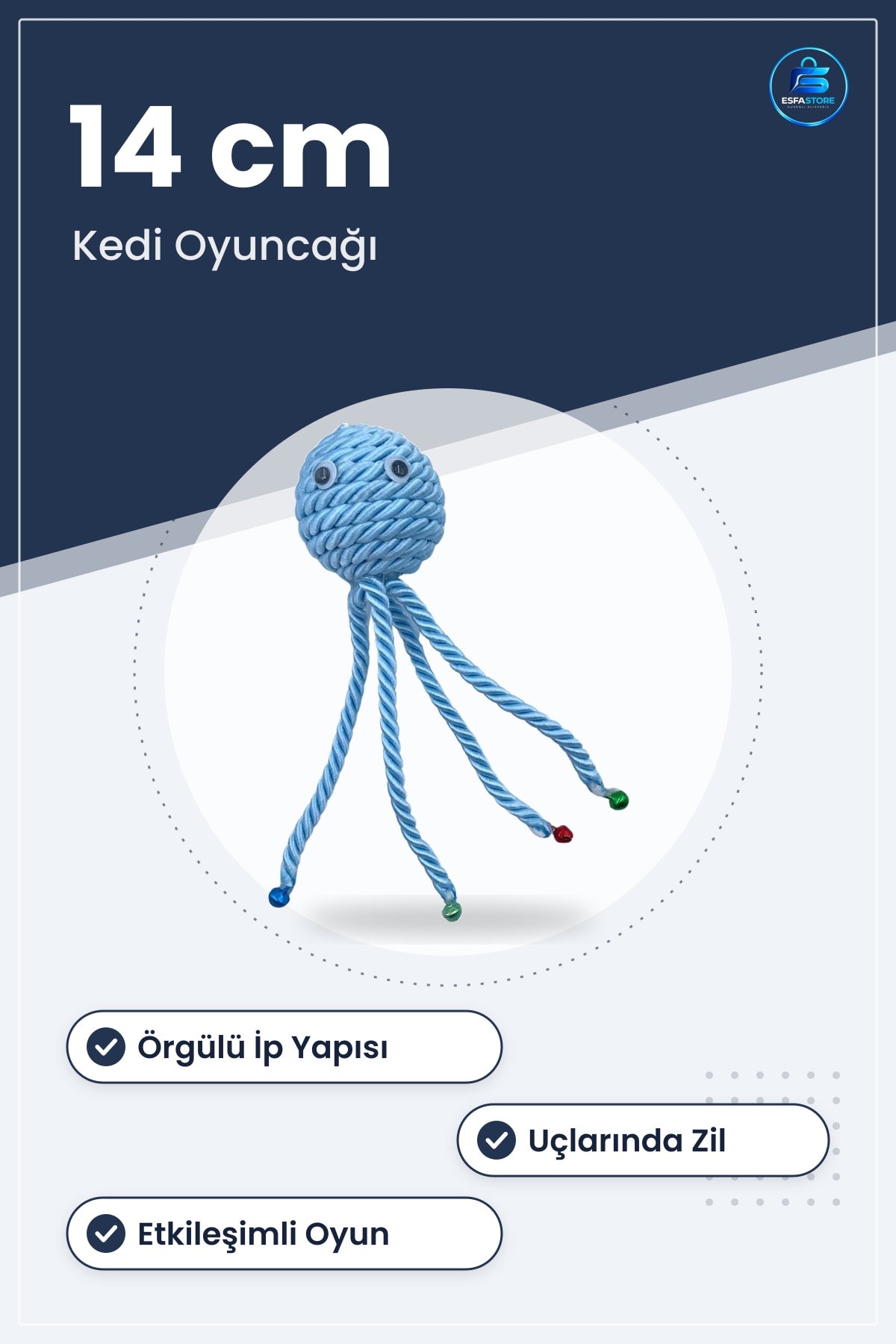 Hasır Ahtapot Kedi Oyuncağı Örgülü İp Yapılı Zilli Etkileşimli Oyun Topu Hediyelik Ev Kullanımı