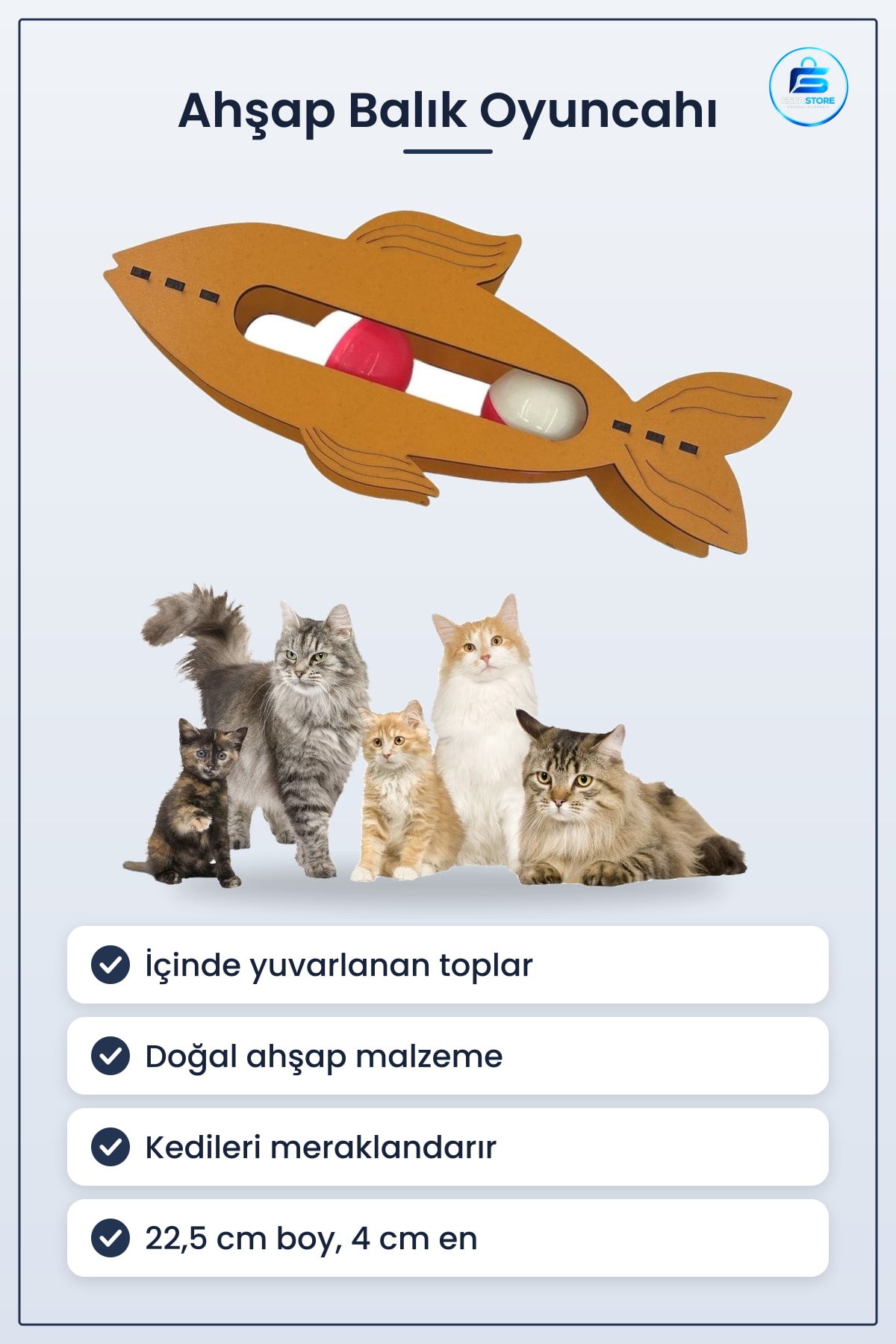 Kedi Oyuncağı Ahşap Balık Şeklinde Eğitim Amaçlı Toplu Eğimli Oyuncak Kediler İçin Pratik