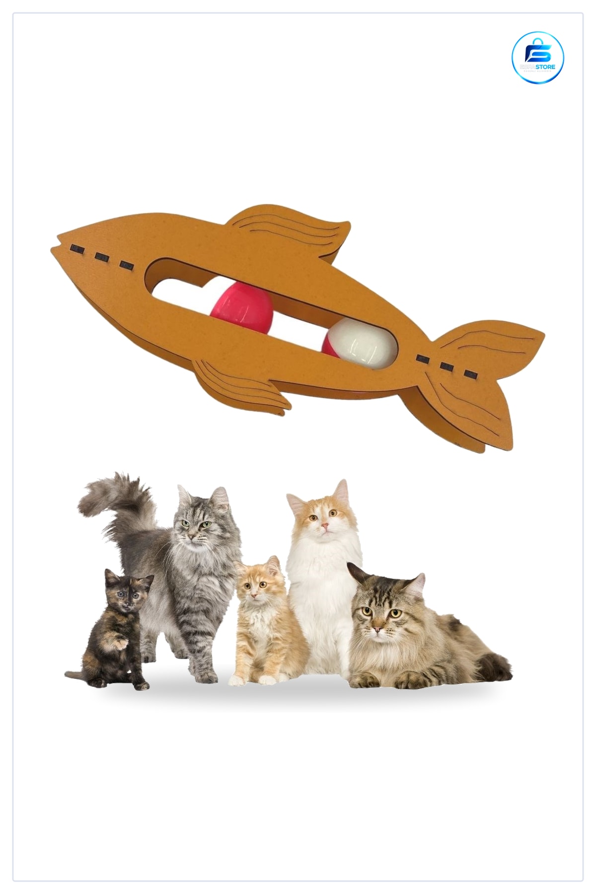 Kedi Oyuncağı Ahşap Balık Şeklinde Eğitim Amaçlı Toplu Eğimli Oyuncak Kediler İçin Pratik