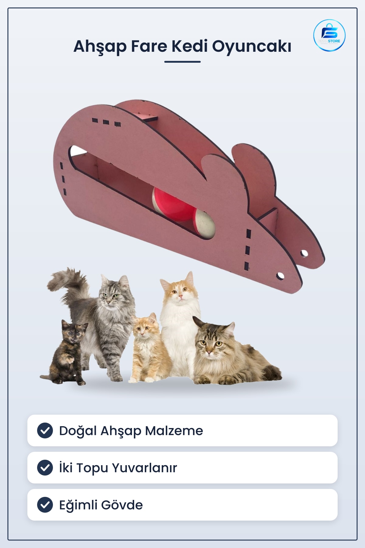 Ahşap Fare Şekilli Kedi Oyuncağı Toplu Eğimli Doğal Tasarım Eğlenceli Kullanışlı Hediyelik