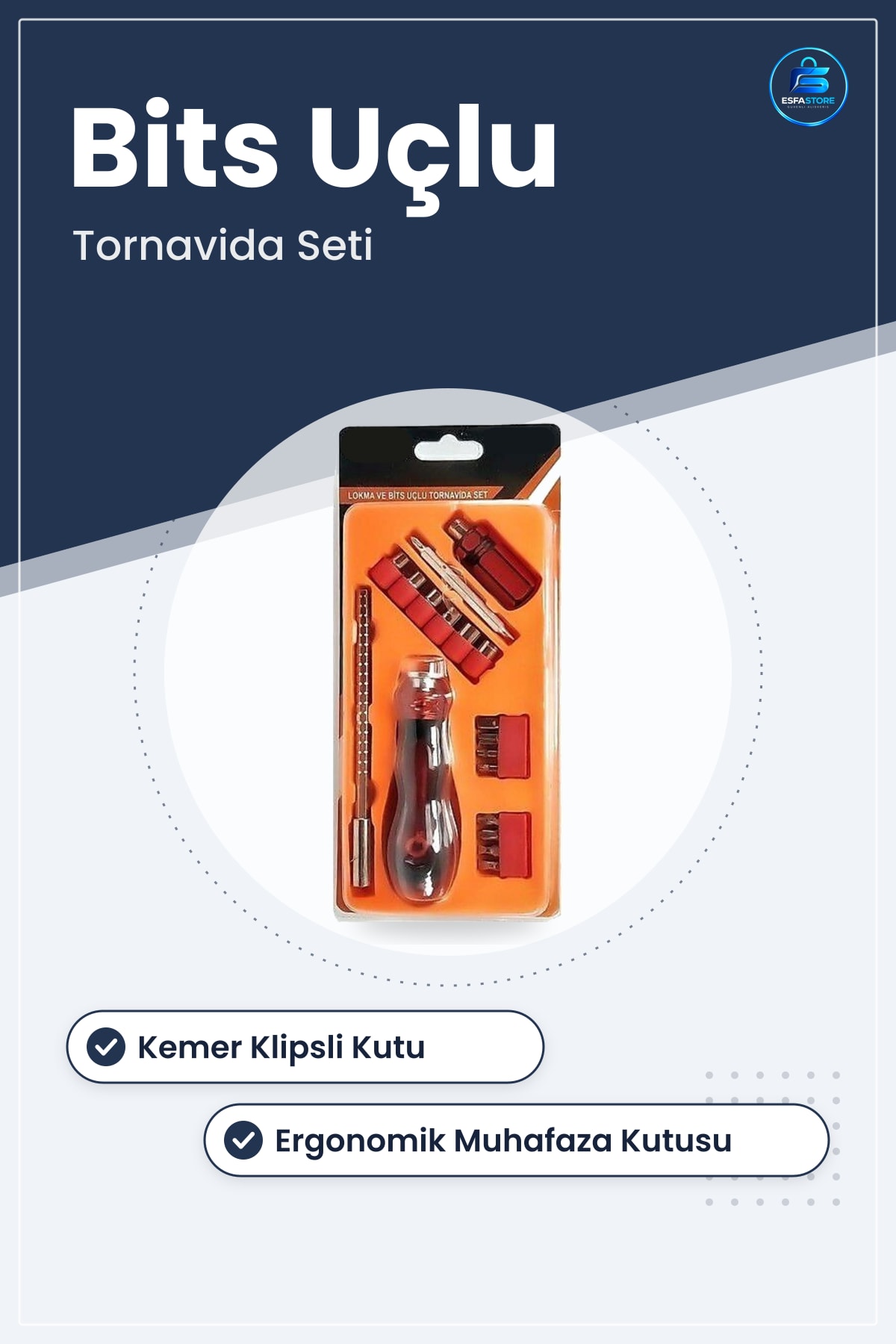 Tornavida Seti 18 Parça Lokma ve Bits Uçlu Tamir Onarım Kiti Kemer Klipsli Ergonomik Kutulu