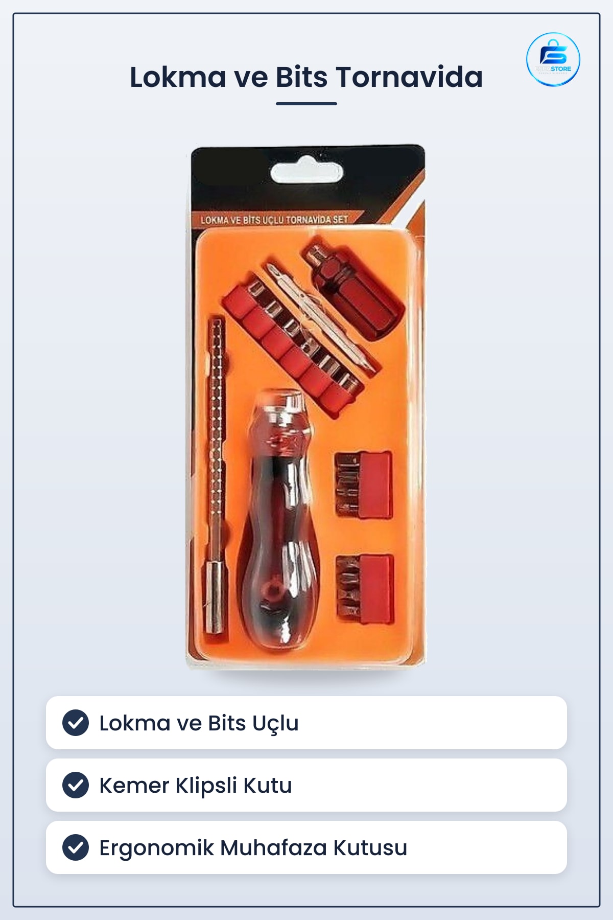 Tornavida Seti 18 Parça Lokma ve Bits Uçlu Tamir Onarım Kiti Kemer Klipsli Ergonomik Kutulu