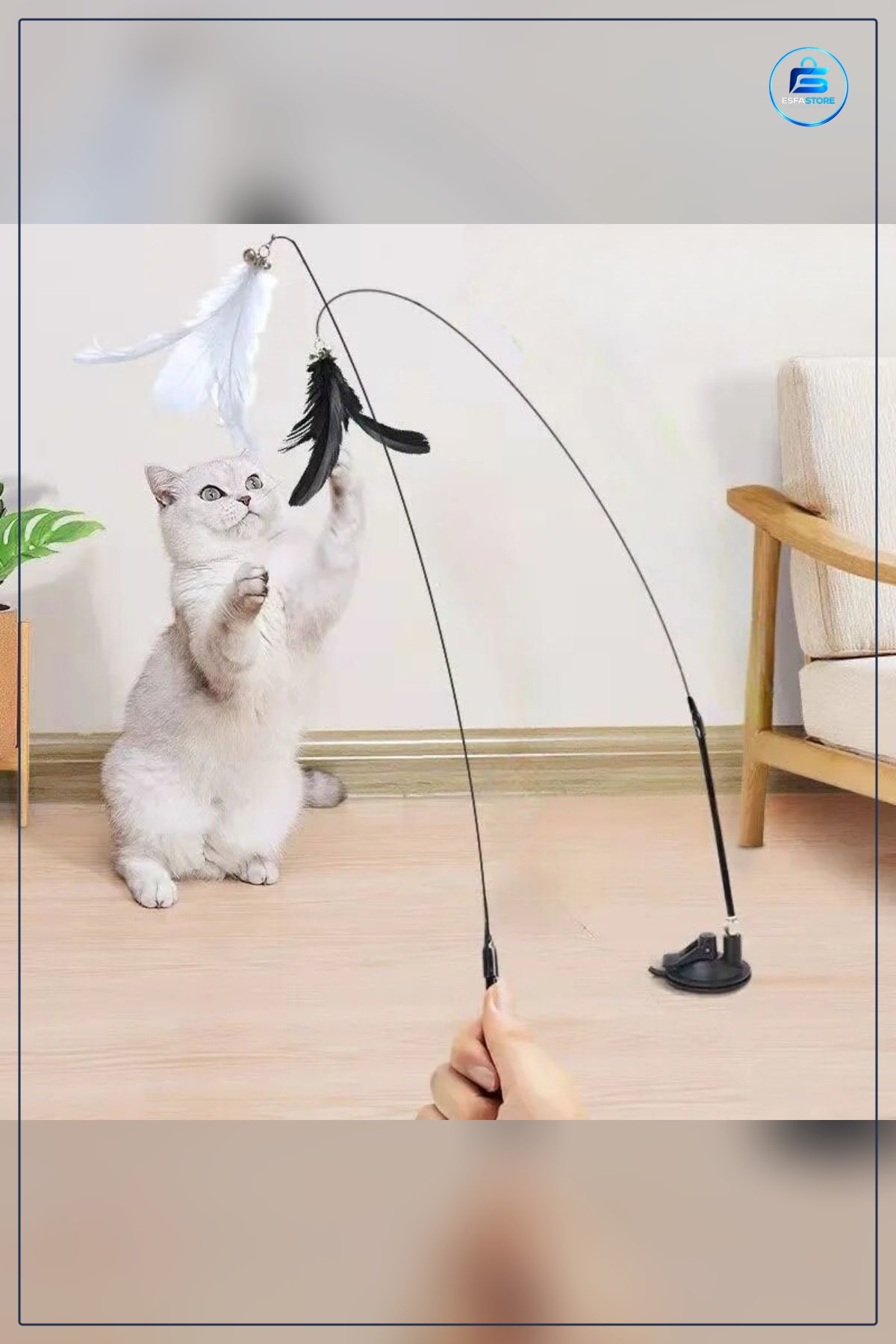 Vantuzlu Tüylü Zilli Kedi Oyuncağı Esnek Olta Etkileşimli Oyun Dayanıklı Pratik Hediyelik Tasarım