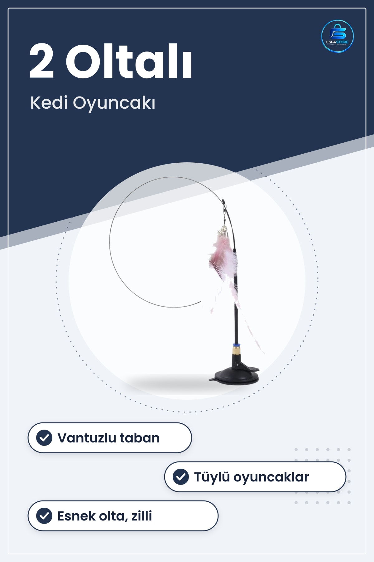 Vantuzlu Tüylü Zilli Kedi Oyuncağı Esnek Olta Etkileşimli Oyun Dayanıklı Pratik Hediyelik Tasarım