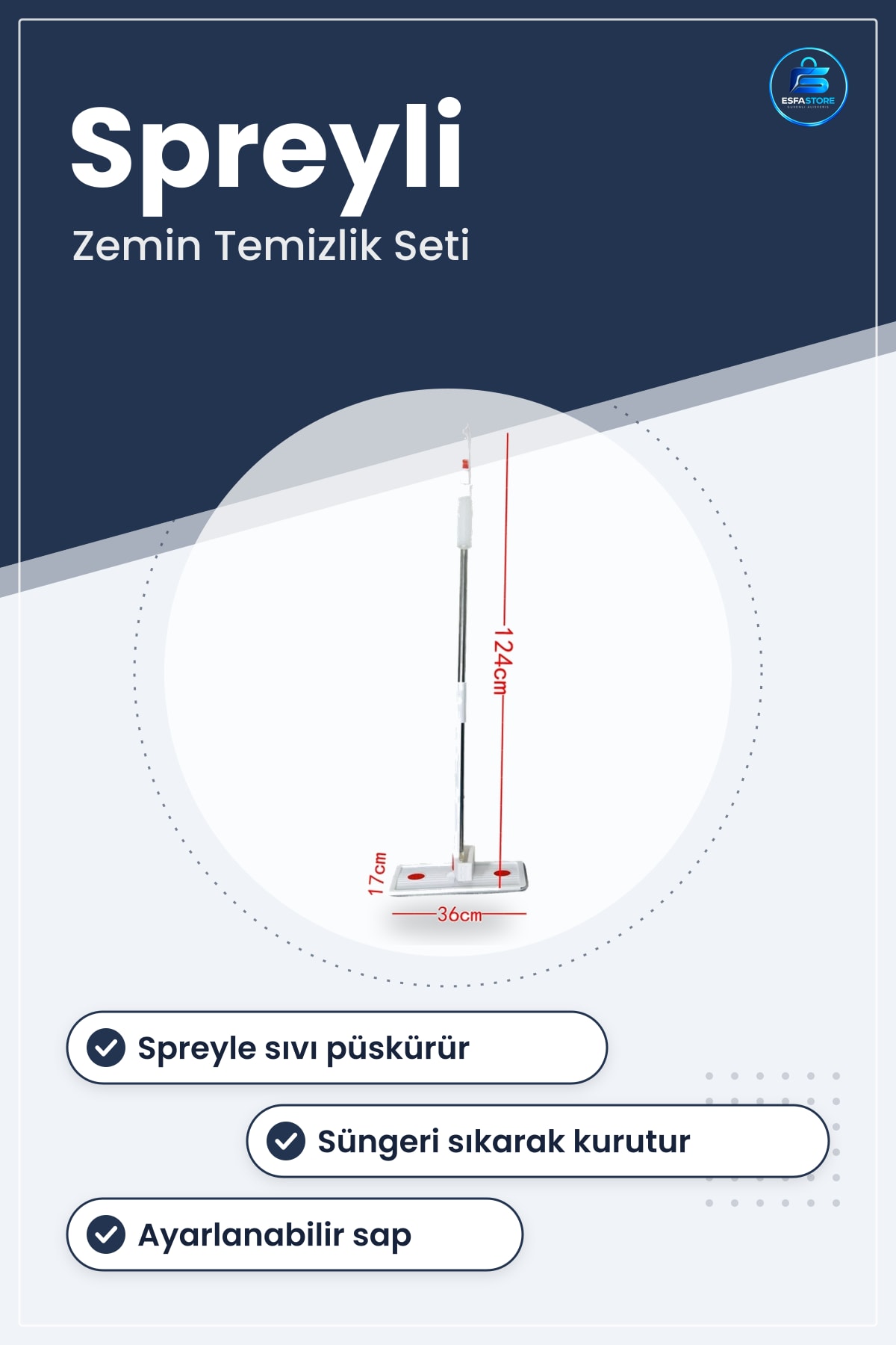 Spreyli ve Sıkmalı Mop Çift Fonksiyonlu Ayarlanabilir Sap Zemin Temizlik Seti Mutfak Kullanımı