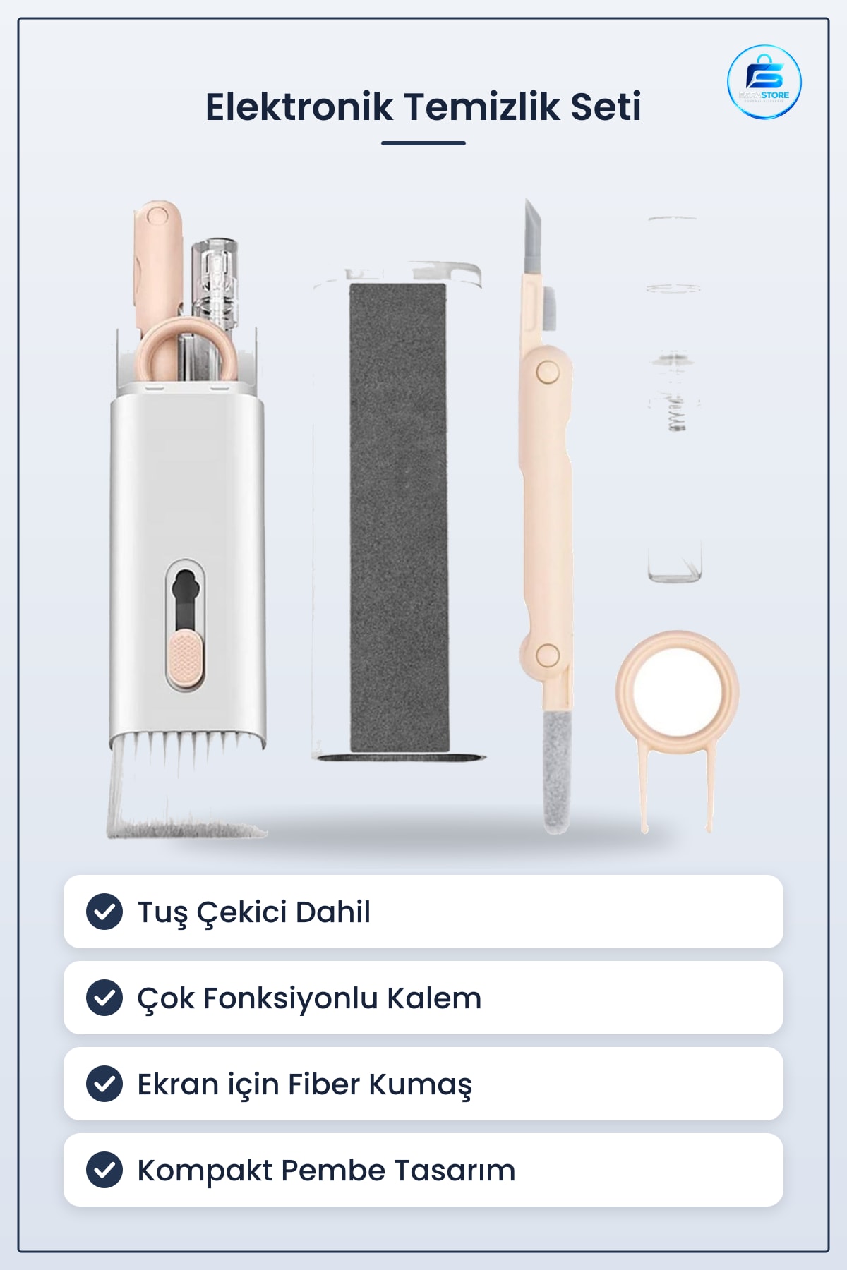 Elektronik Cihaz Temizlik Seti Klavye Kulaklık Ekran Temizleme Fırçalı Spreyli Tuş Çekici Kiti