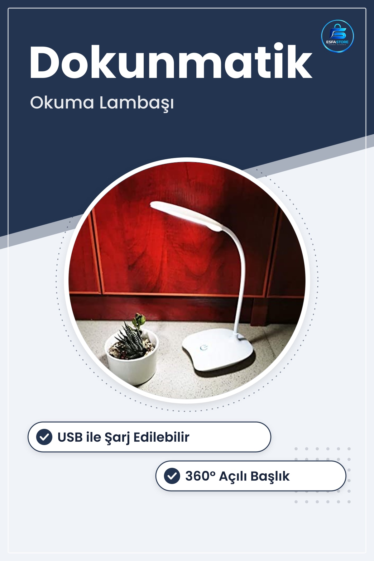 Led Masa Lambaı Dokunmatik Dimmerli USB Şarj Olabilen Derece Oynar Başlıklı Beyaz Işık