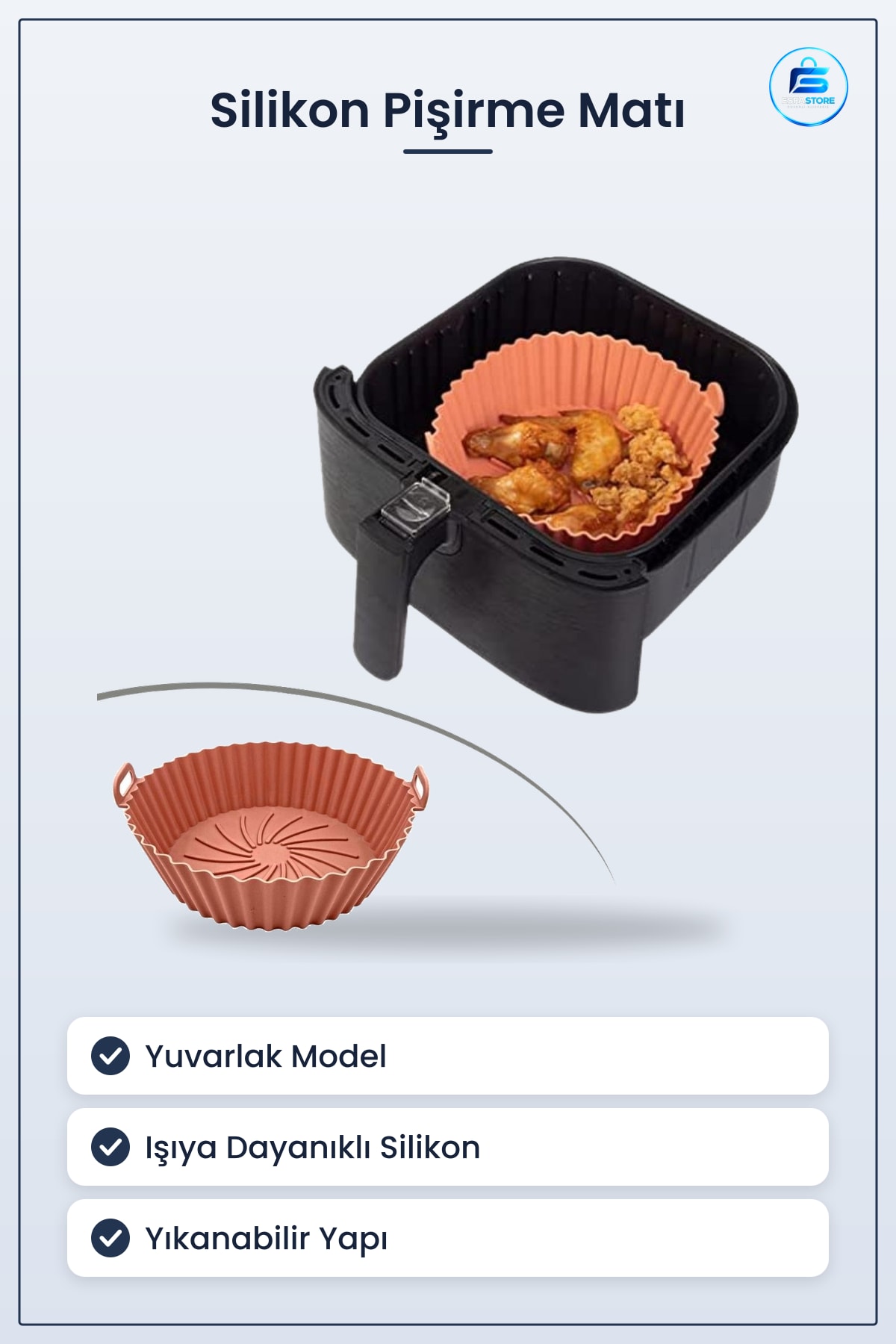 Silikon Fırın Ve Airfryer Pişirme Matı Isıya Dayanıklı Yıkanabilir Yuvarlak Model Mutfak Aracı