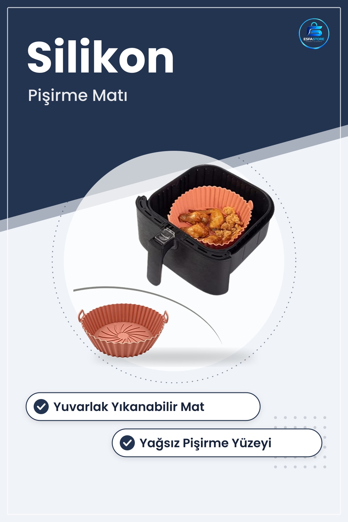 Silikon Fırın ve Airfryer Pişirme Matı Yuvarlak Isıya Dayanıklı Yıkanabilir Yağsız Kullanışlı Model