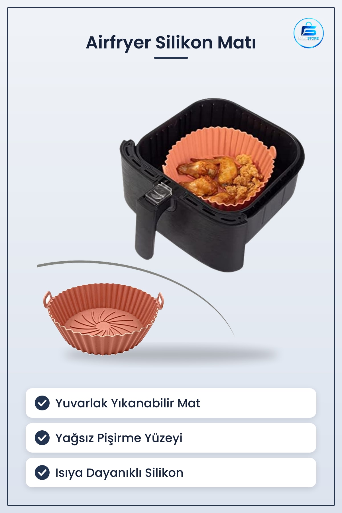 Silikon Fırın ve Airfryer Pişirme Matı Yuvarlak Isıya Dayanıklı Yıkanabilir Yağsız Kullanışlı Model