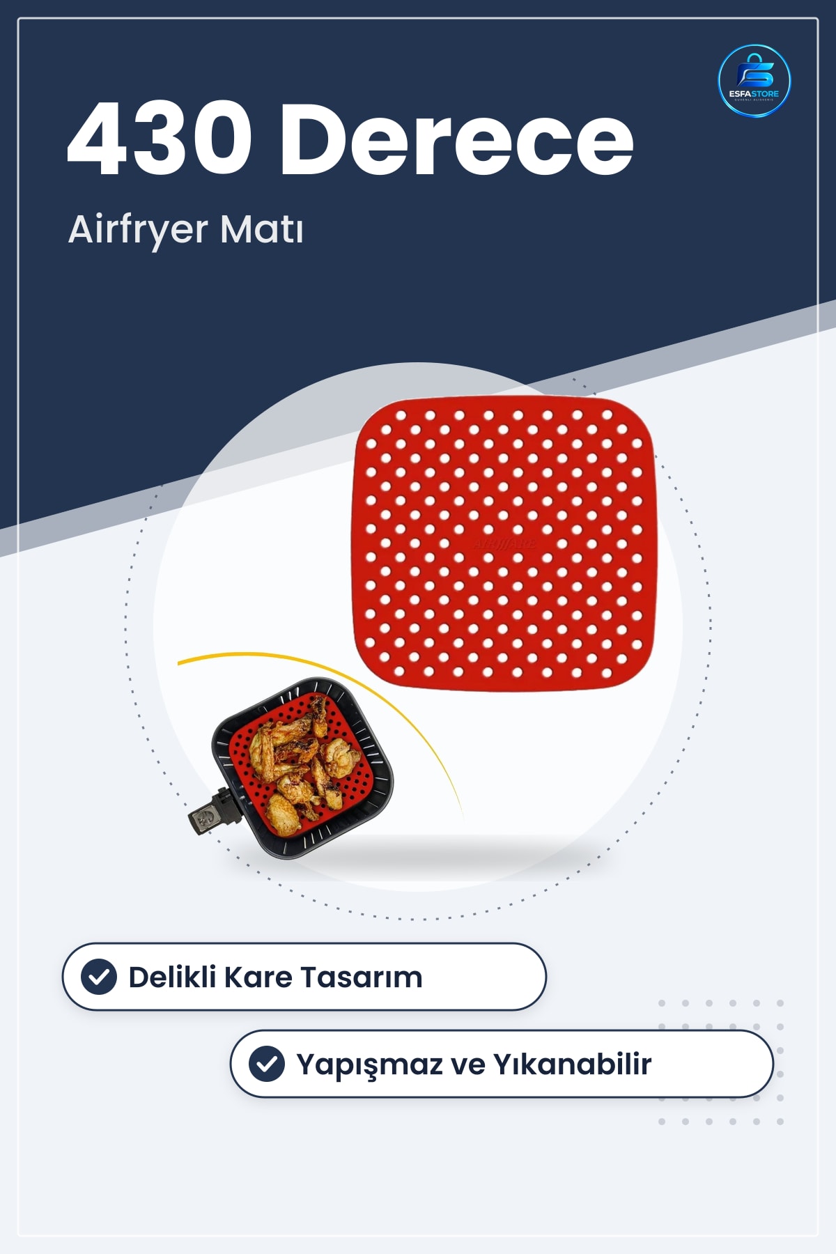 Silikon Airfryer Pişirme Matı Isıya Dayanıklı Yıkanabilir Yapışmaz Delikli Kare Fırın Mutfak Gereci