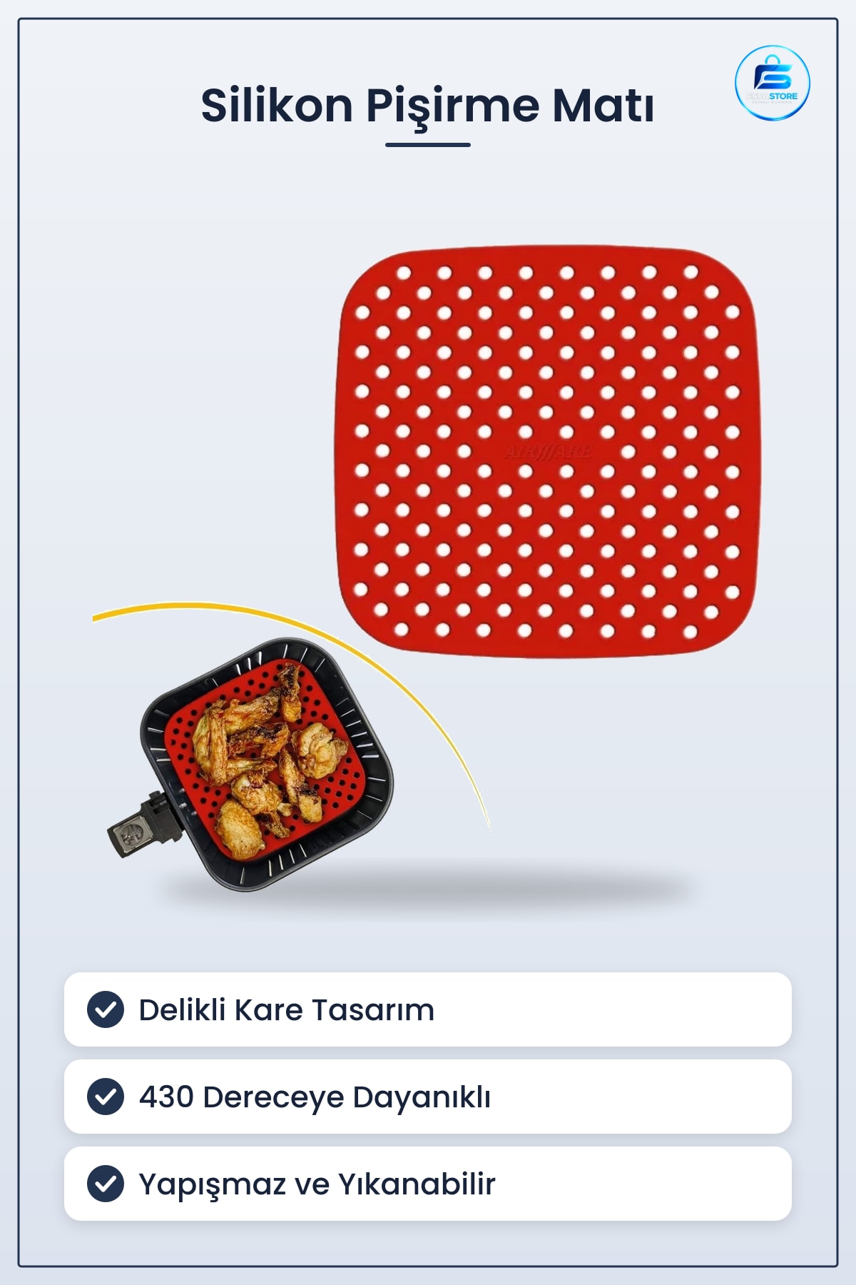 Silikon Airfryer Pişirme Matı Isıya Dayanıklı Yıkanabilir Yapışmaz Delikli Kare Fırın Mutfak Gereci