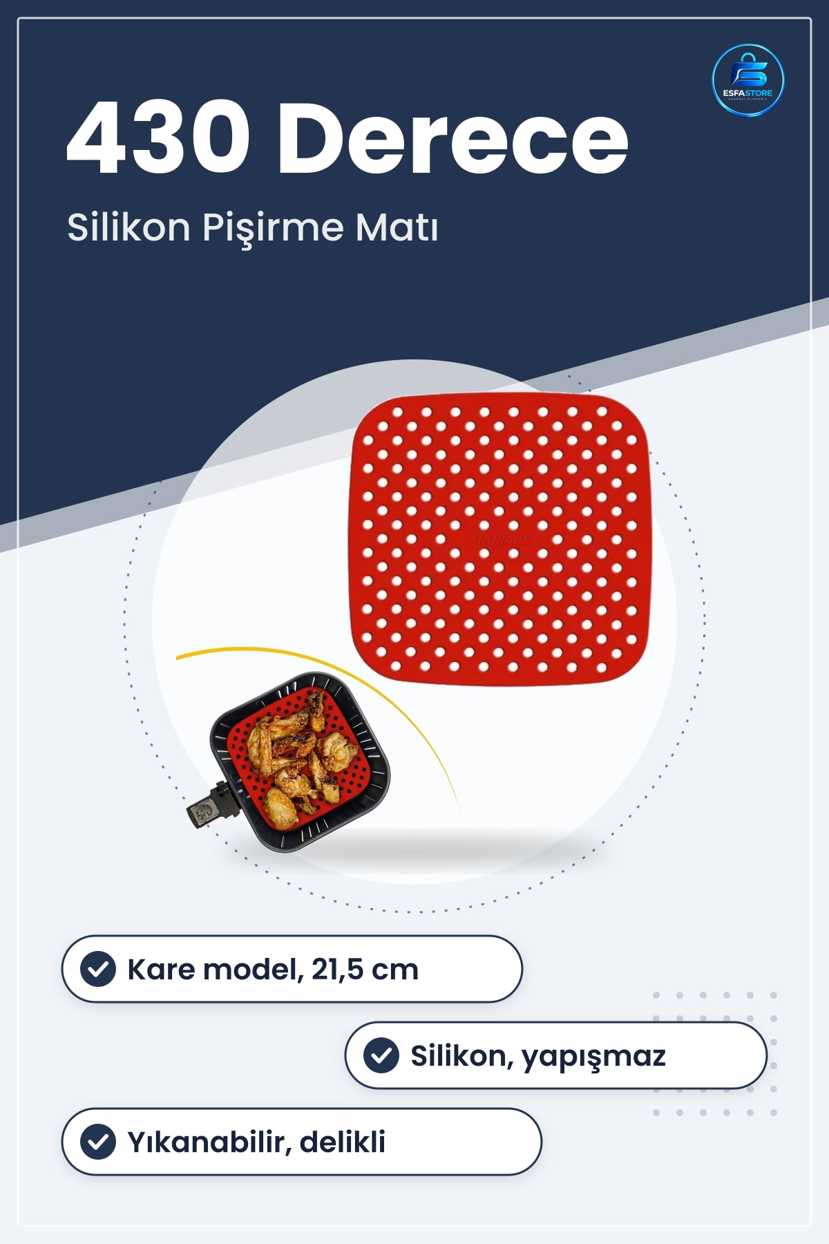 Isıya Dayanıklı Silikon Airfryer Pişirme Matı Kare Model Yıkanabilir Yanmaz Yapışmaz Pratik Mutfak