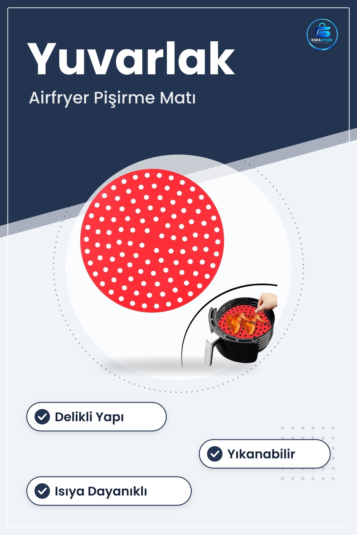 Silikon Fırın Ve Airfryer Yuvarlak Pişirme Matı Isıya Dayanıklı Yıkanabilir Yapışmaz Delikli