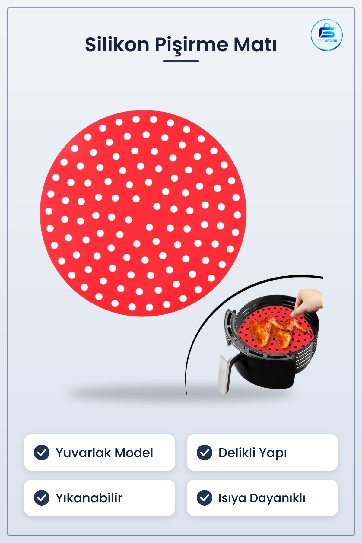 Silikon Fırın Ve Airfryer Yuvarlak Pişirme Matı Isıya Dayanıklı Yıkanabilir Yapışmaz Delikli