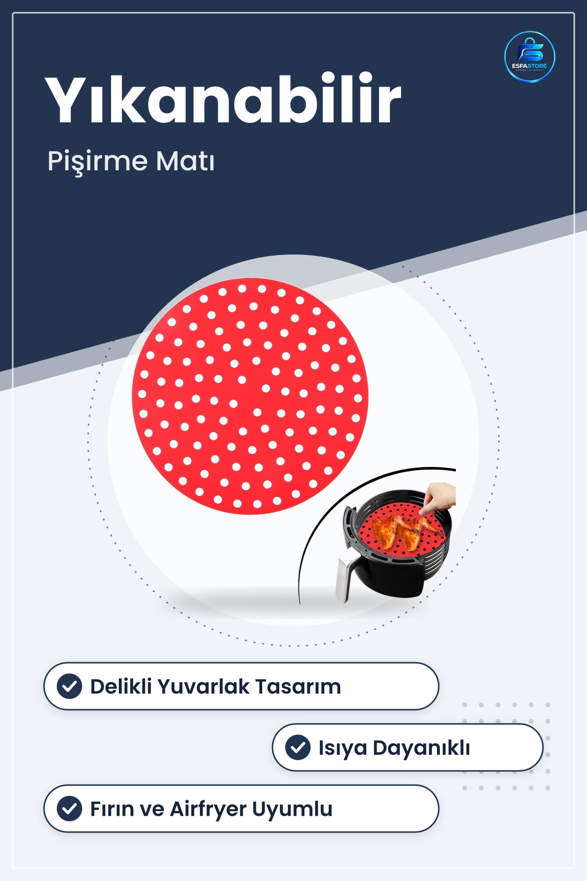 Silikon Airfryer Pişirme Matı Isıya Dayanıklı Yıkanabilir Delikli Yuvarlak Pratik Fırın Uyumlu