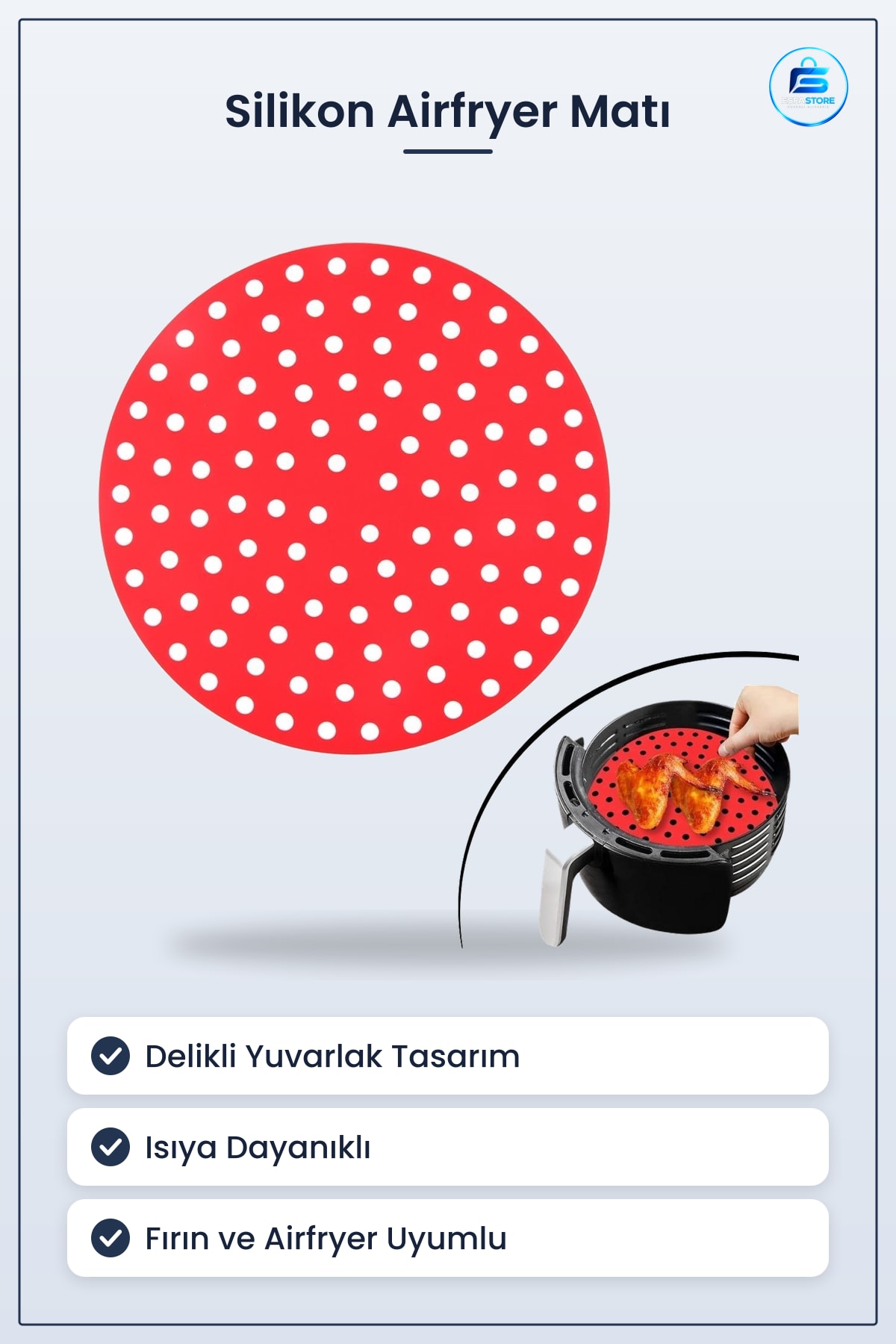 Silikon Airfryer Pişirme Matı Isıya Dayanıklı Yıkanabilir Delikli Yuvarlak Pratik Fırın Uyumlu