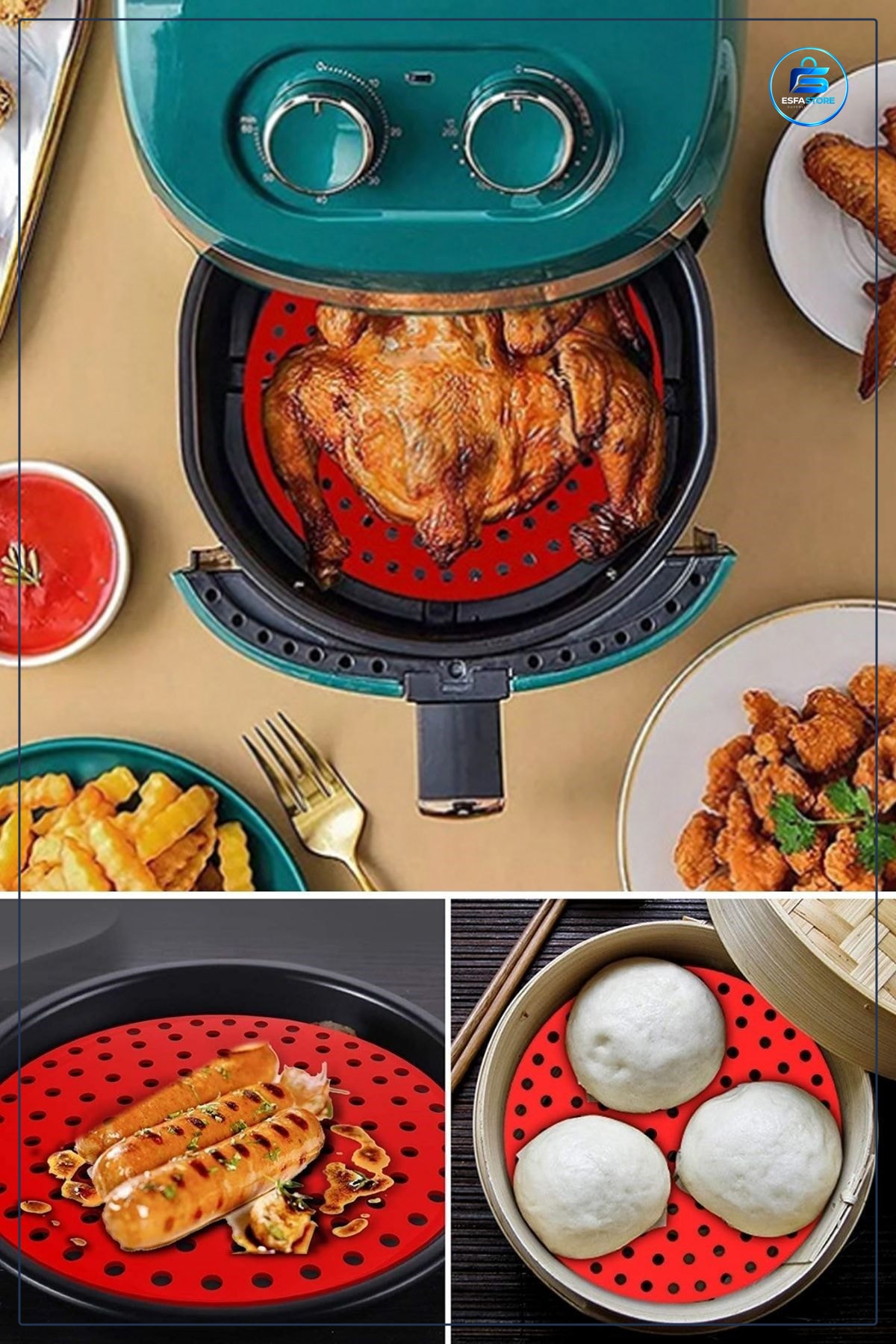 Silikon Pişirme Matı Airfryer Fırın Uyumlu Yuvarlak Isıya Dayanıklı Yıkanabilir Delikli Yapışmaz