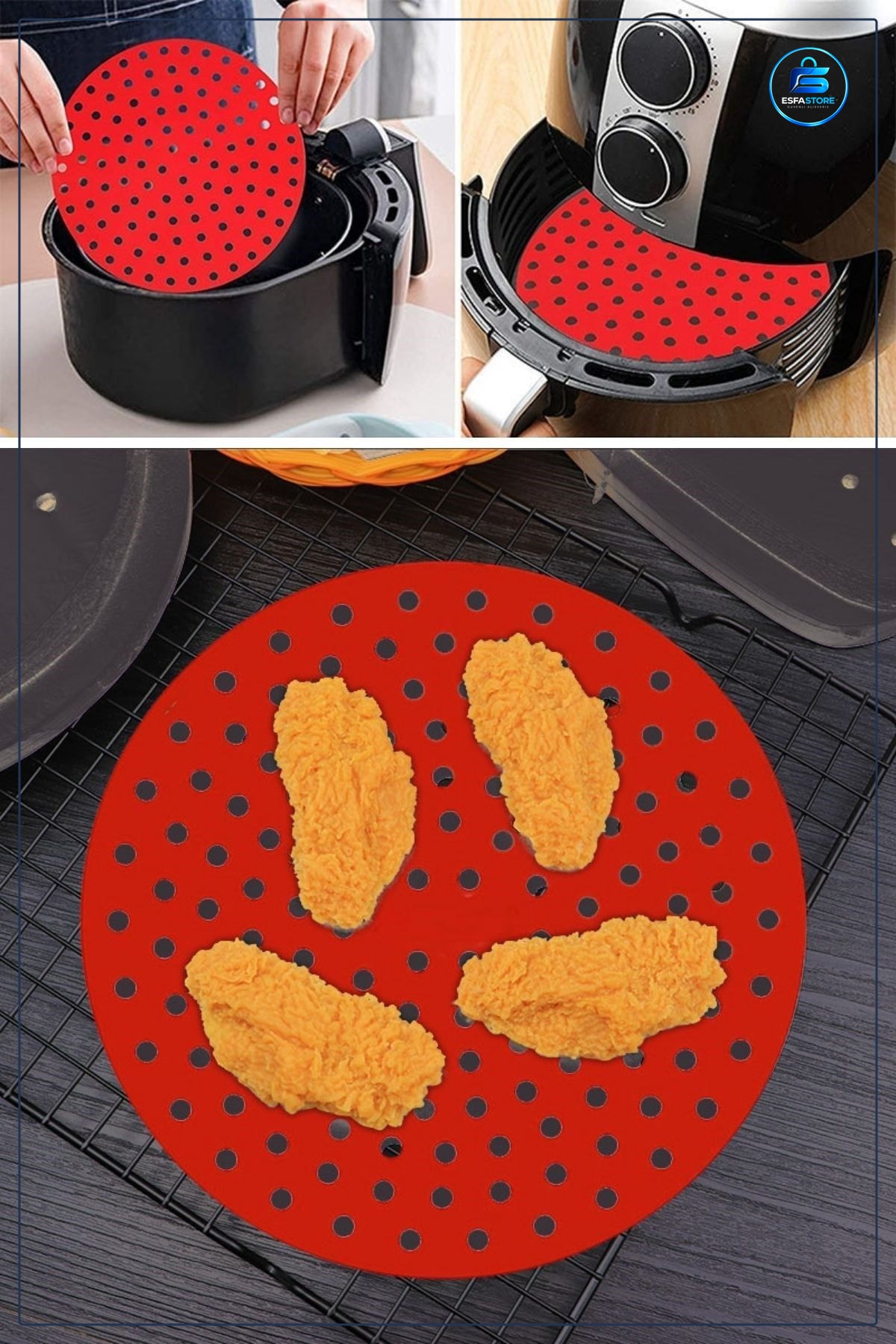 Silikon Pişirme Matı Airfryer Fırın Uyumlu Yuvarlak Isıya Dayanıklı Yıkanabilir Delikli Yapışmaz