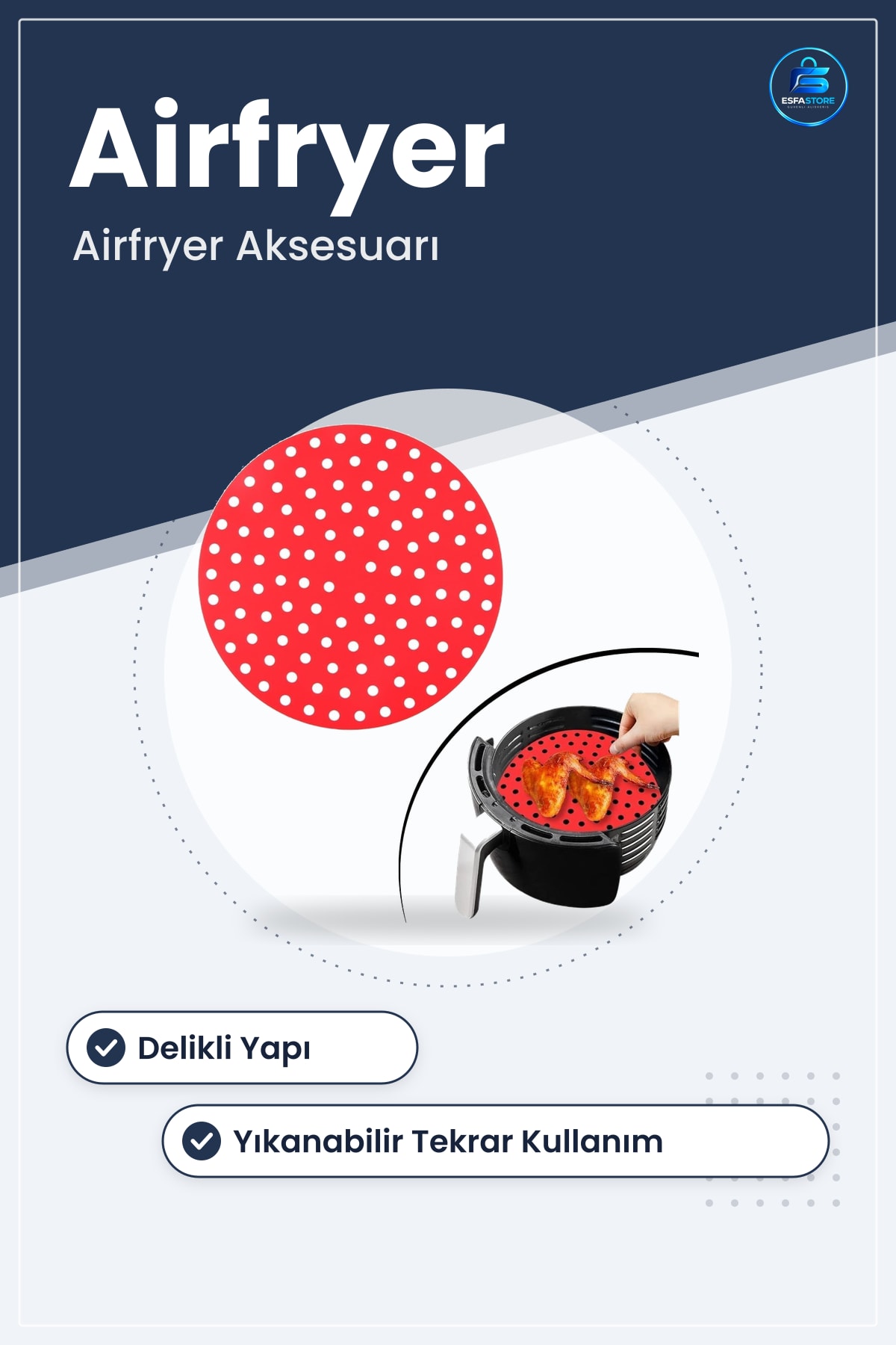 Silikon Pişirme Matı Airfryer Fırın Uyumlu Yuvarlak Isıya Dayanıklı Yıkanabilir Delikli Yapışmaz