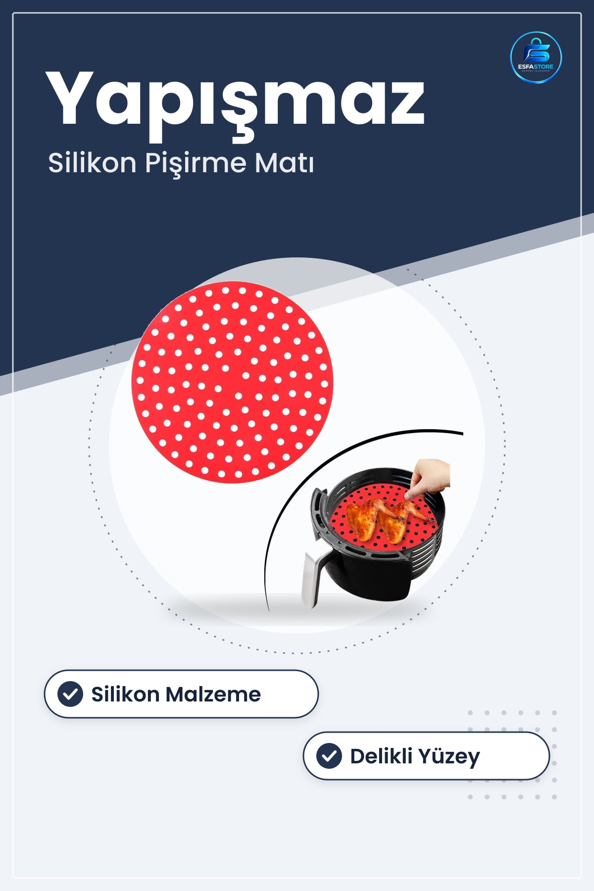 Isıya Dayanıklı Silikon Airfryer Pişirme Matı Yuvarlak Model Yıkanabilir Yanmaz Yapışmaz Pratik