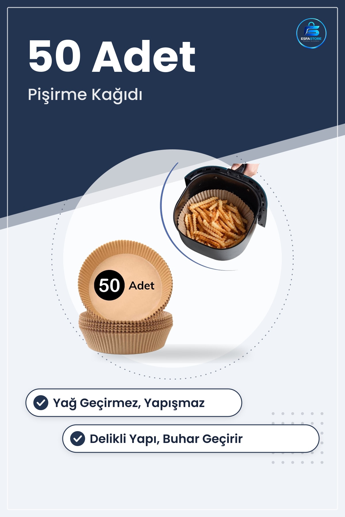 Air Fryer Pişirme Kağıdı 50 Adet Tek Kullanımlık Yağ Geçirmez Yapışmaz Yuvarlak 20 cm Çap