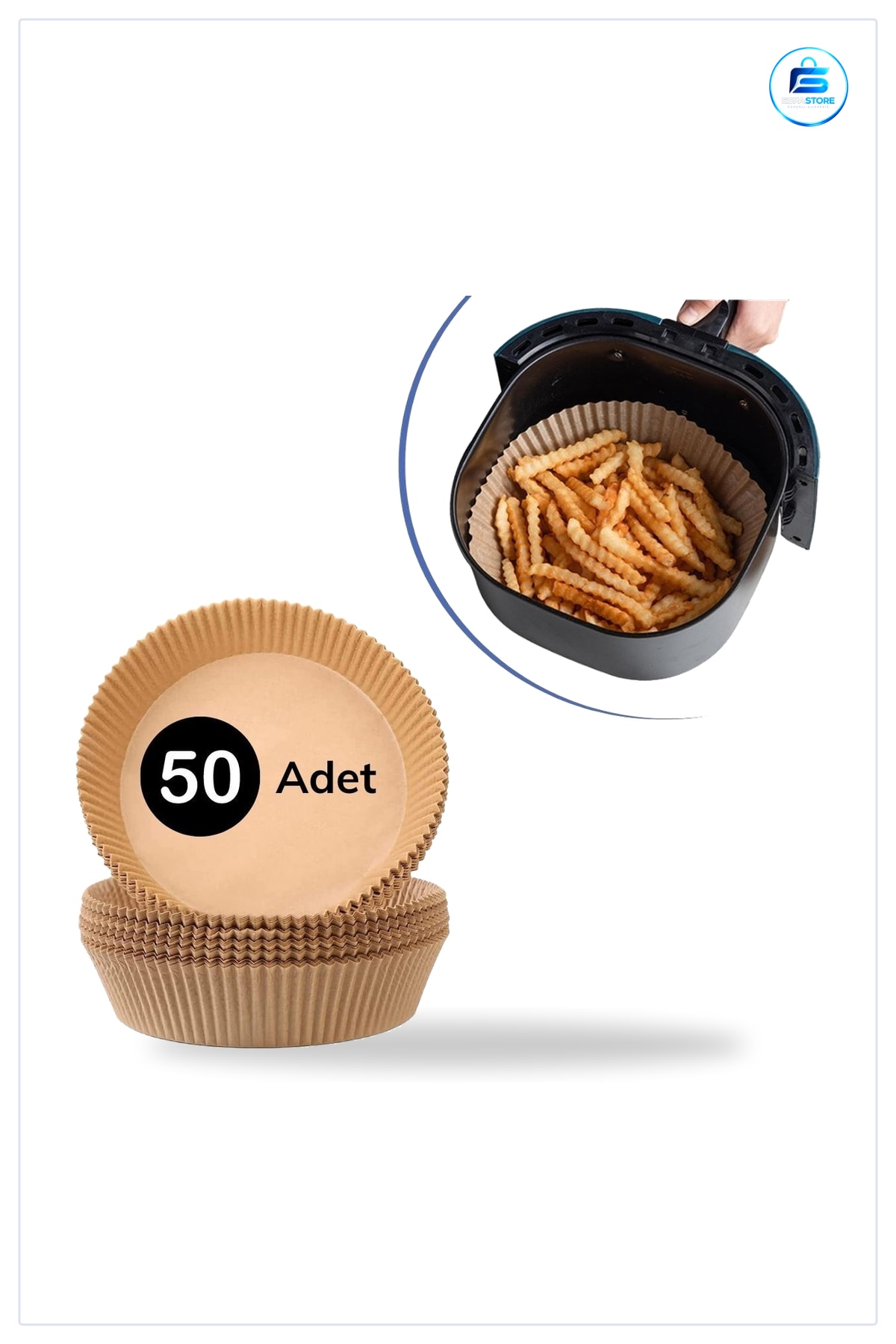 Air Fryer Pişirme Kağıdı 50 Adet Tek Kullanımlık Yağ Geçirmez Yapışmaz Yuvarlak 20 cm Çap