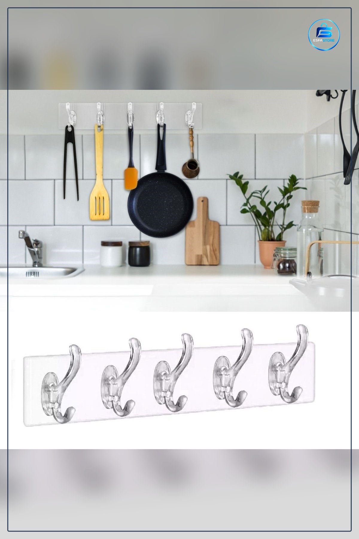 Duvar Askısı Güçlü Yapışkanlı Şeffaf Banyo Mutfak Düzenleyici Delmesiz Kancalı Pratik Askılık