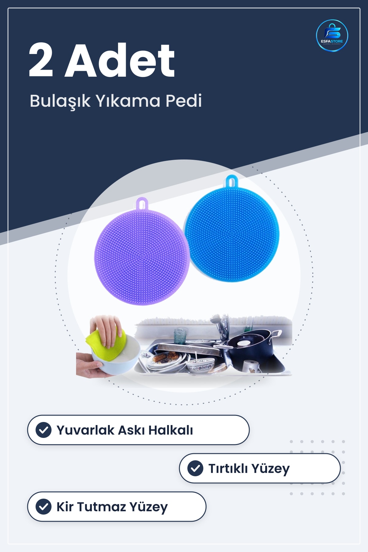 Bulaşık Yıkama Pedi Kir Tutmaz Tırtıklı Yüzeyli Mutfak Temizlik Süngeri Dayanıklı Pratik Hijyenik