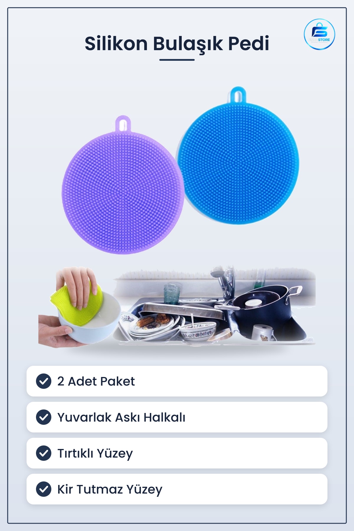 Bulaşık Yıkama Pedi Kir Tutmaz Tırtıklı Yüzeyli Mutfak Temizlik Süngeri Dayanıklı Pratik Hijyenik