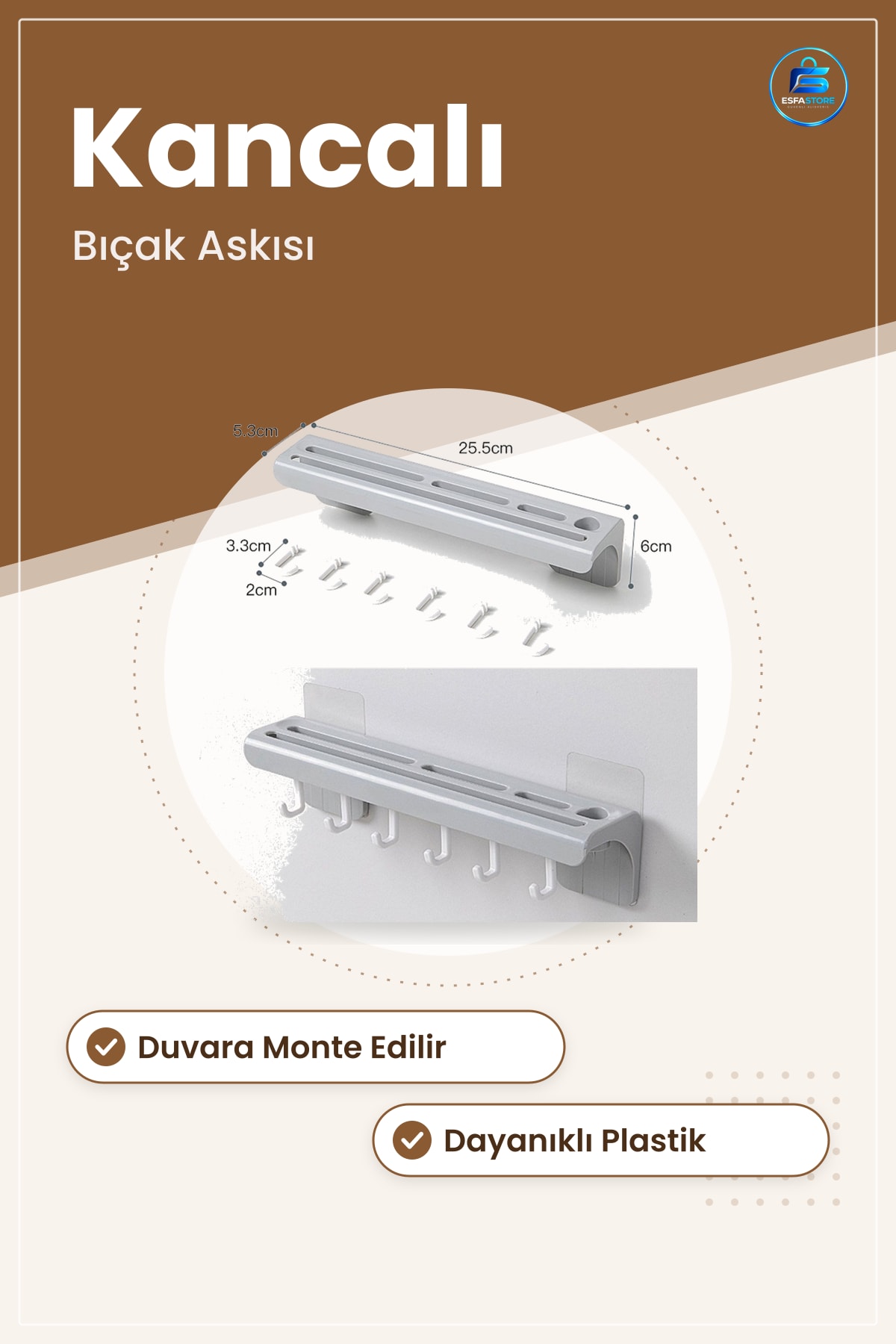 Duvara Monte Plastik Bıçaklık Çoklu Bıçak Askısı Organizer Kancalı Dayanıklı Mutfak Düzenleyici
