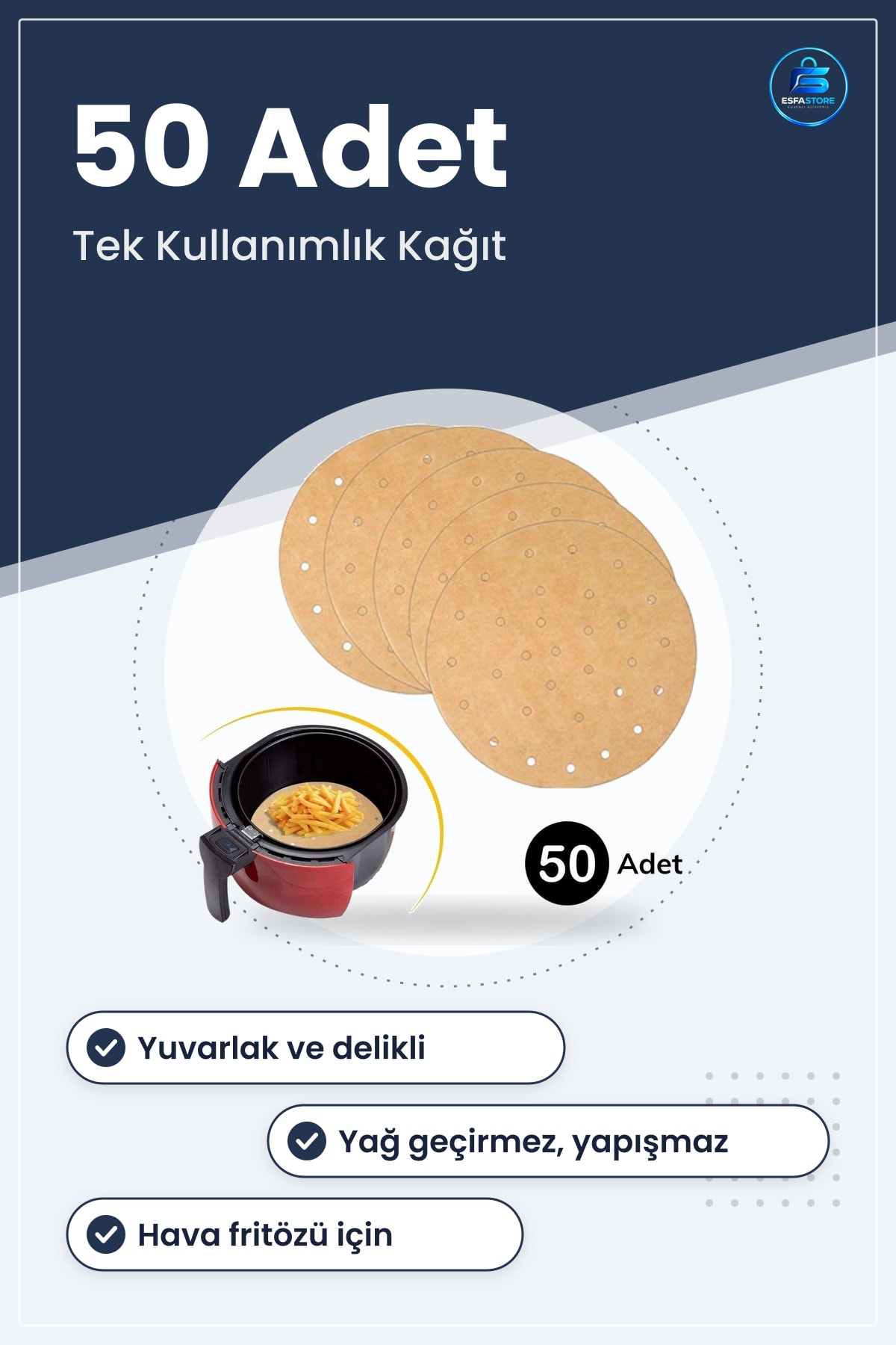 Hava Fritöz Pişirme Kağıdı Tek Kullanımlık Delikli Yuvarlak Yağ Geçirmez Yapışmaz Kullanışlı