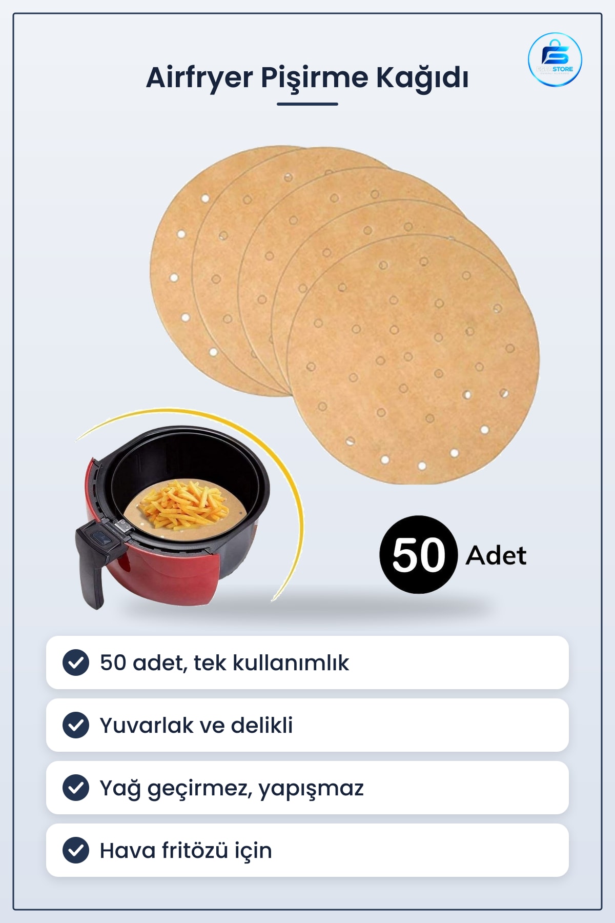 Hava Fritöz Pişirme Kağıdı Tek Kullanımlık Delikli Yuvarlak Yağ Geçirmez Yapışmaz Kullanışlı
