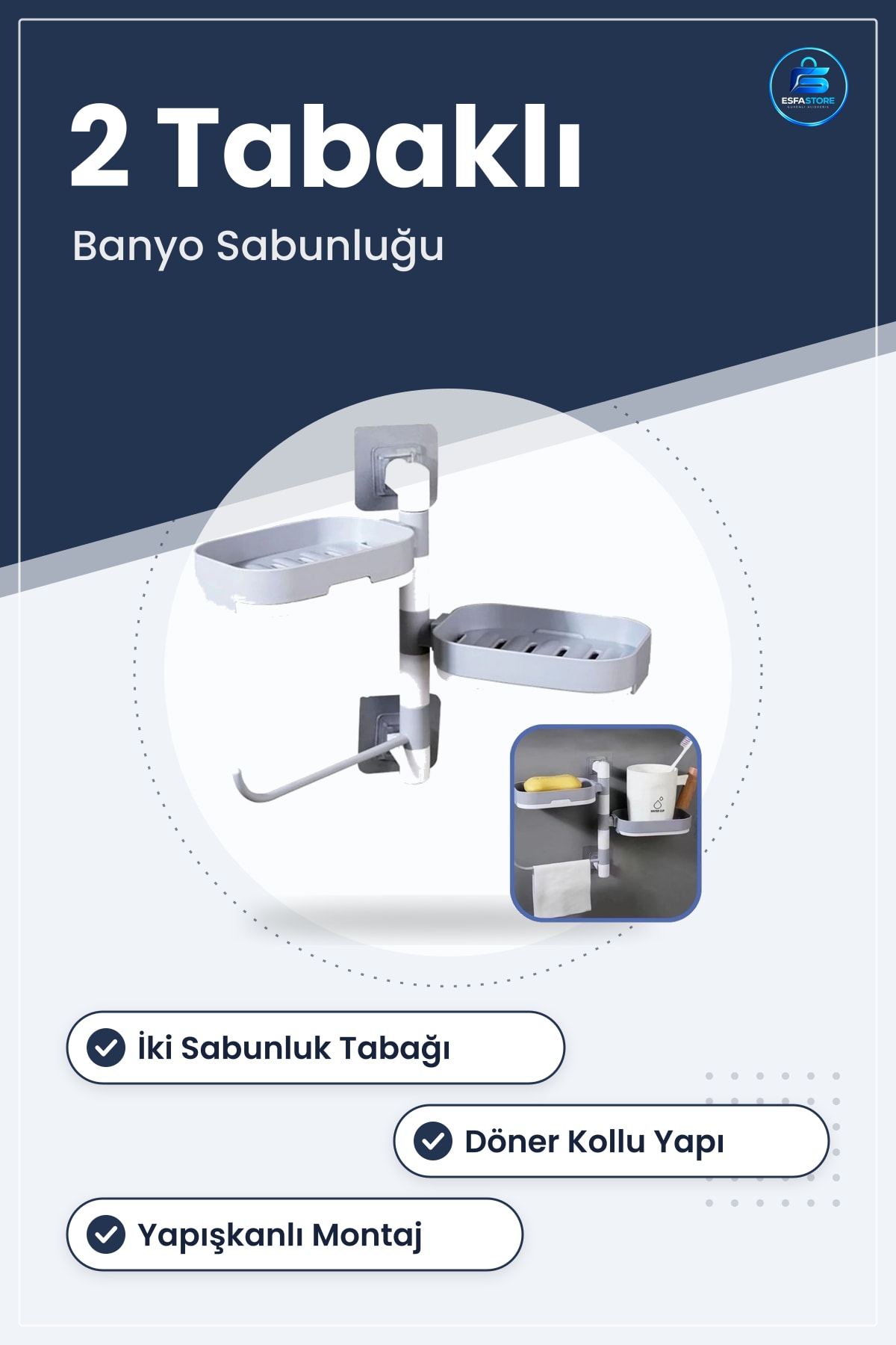 Çoklu Sabun Tutucu Fonksiyonel Banyo Sabunluk Yapışkanlı Duvar Kullanışlı Dayanıklı Pratik