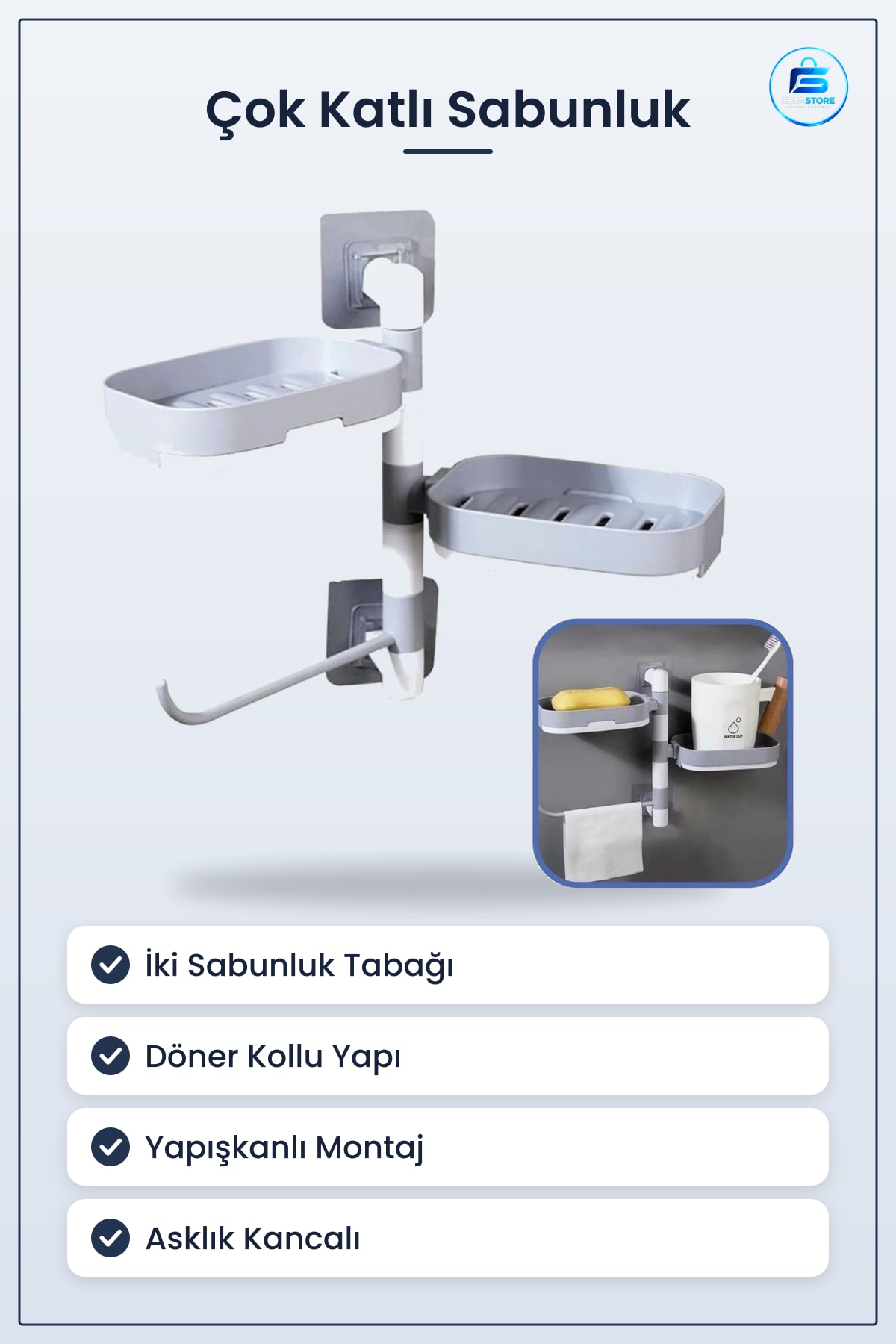 Çoklu Sabun Tutucu Fonksiyonel Banyo Sabunluk Yapışkanlı Duvar Kullanışlı Dayanıklı Pratik