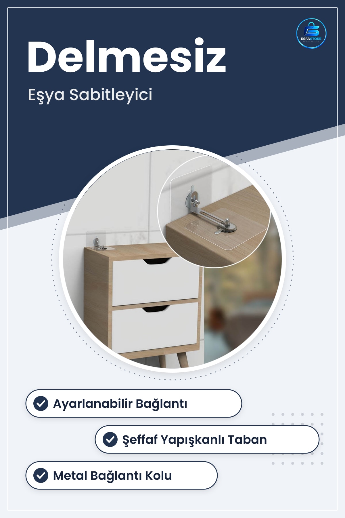 Deprem Eşya Sabitleyici Aparat Çivisiz Duvar Delmeden Ayarlanabilir Şeffaf Tabanlı Ev Güvenliği