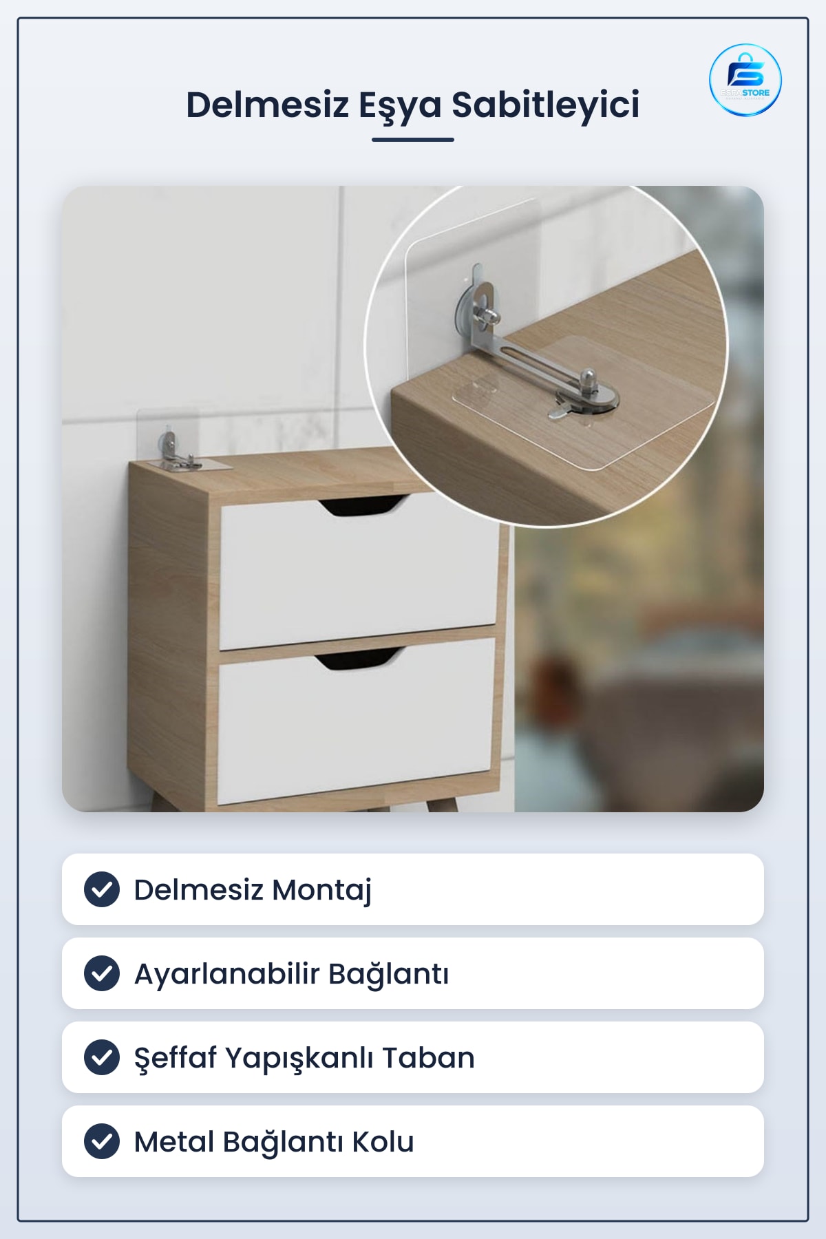 Deprem Eşya Sabitleyici Aparat Çivisiz Duvar Delmeden Ayarlanabilir Şeffaf Tabanlı Ev Güvenliği