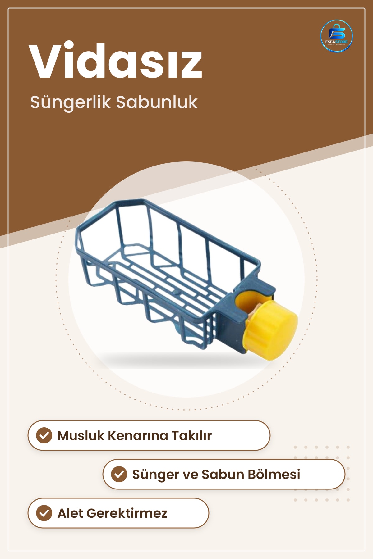 Mutfak Düzenleyici Musluk Kenarı Plastik Süngerlik Sabunluk Pratik Sünger Tutucu Organizer Kompakt