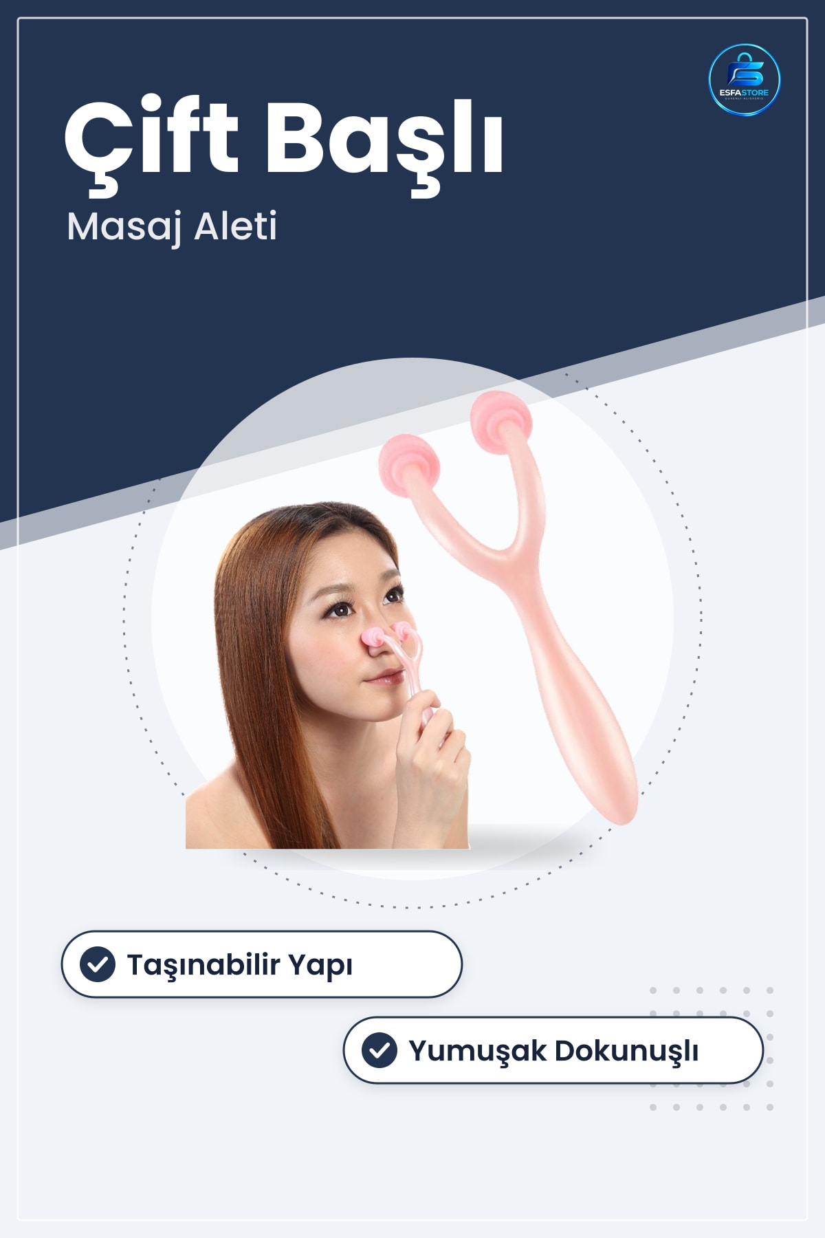 Yüz ve Burun Masaj Aleti Dolaşım Destekleyici Çift Başlı Taşınabilir Yumuşak Dokunuşlu Aparat