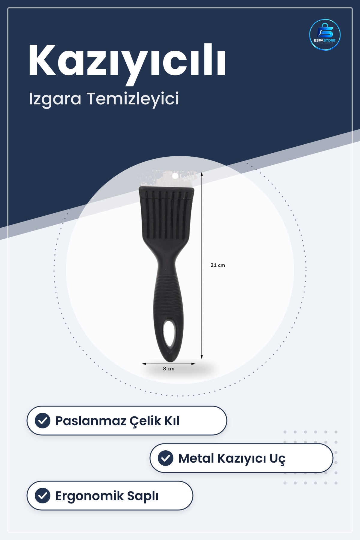 Kazıyıcılı Mangal Fırçası Paslanmaz Çelik Kıllı Izgara Temizleyici Ergonomik Saplı Bakım Aracı