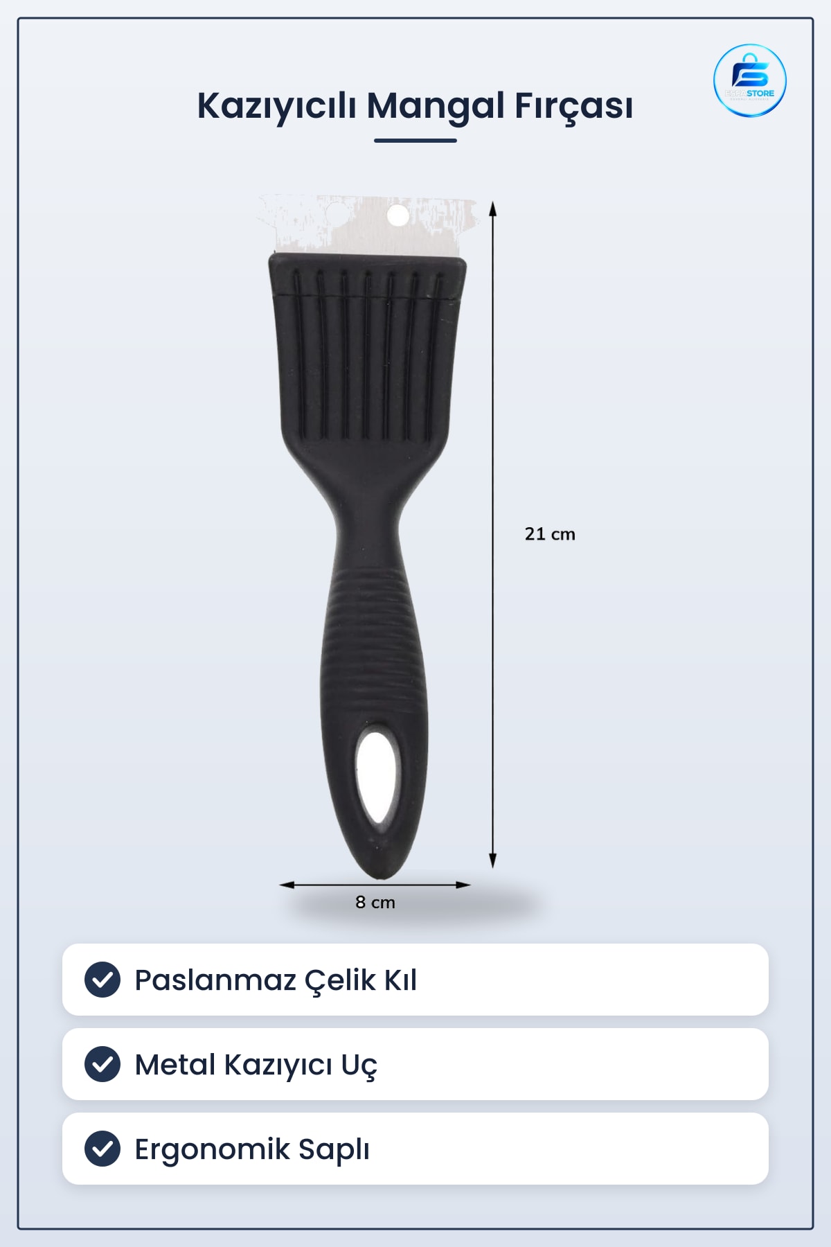 Kazıyıcılı Mangal Fırçası Paslanmaz Çelik Kıllı Izgara Temizleyici Ergonomik Saplı Bakım Aracı