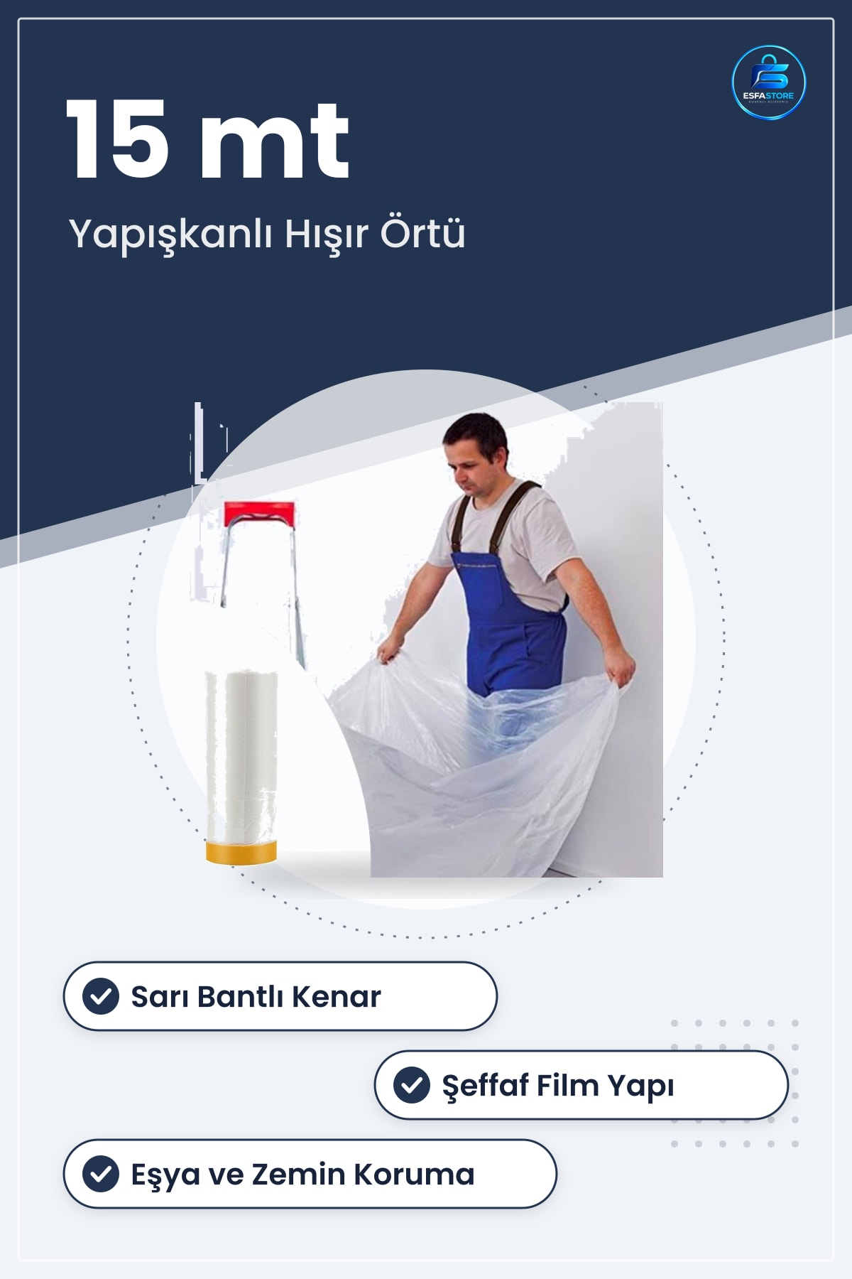 Boya Badana Eşya Koruma Yapışkanlı Hışır Örtü Mobilya Koruyucu Kullanışlı Pratik Dayanıklı